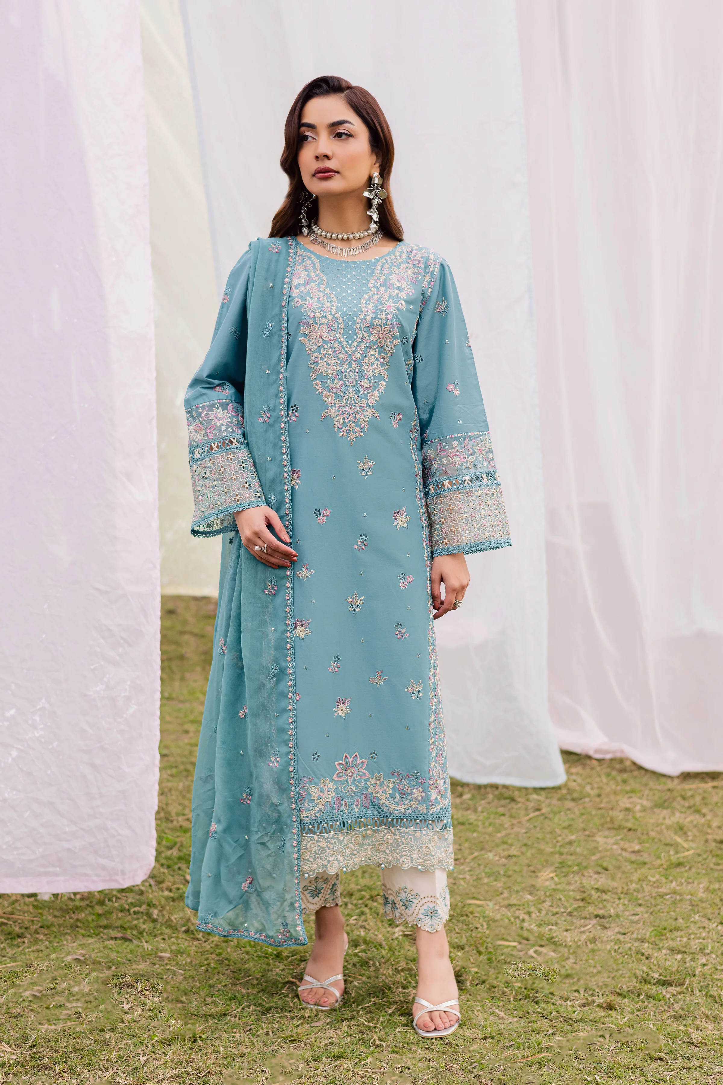 Aanso 3Pc - Festive Embroidered Lawn - Image 3