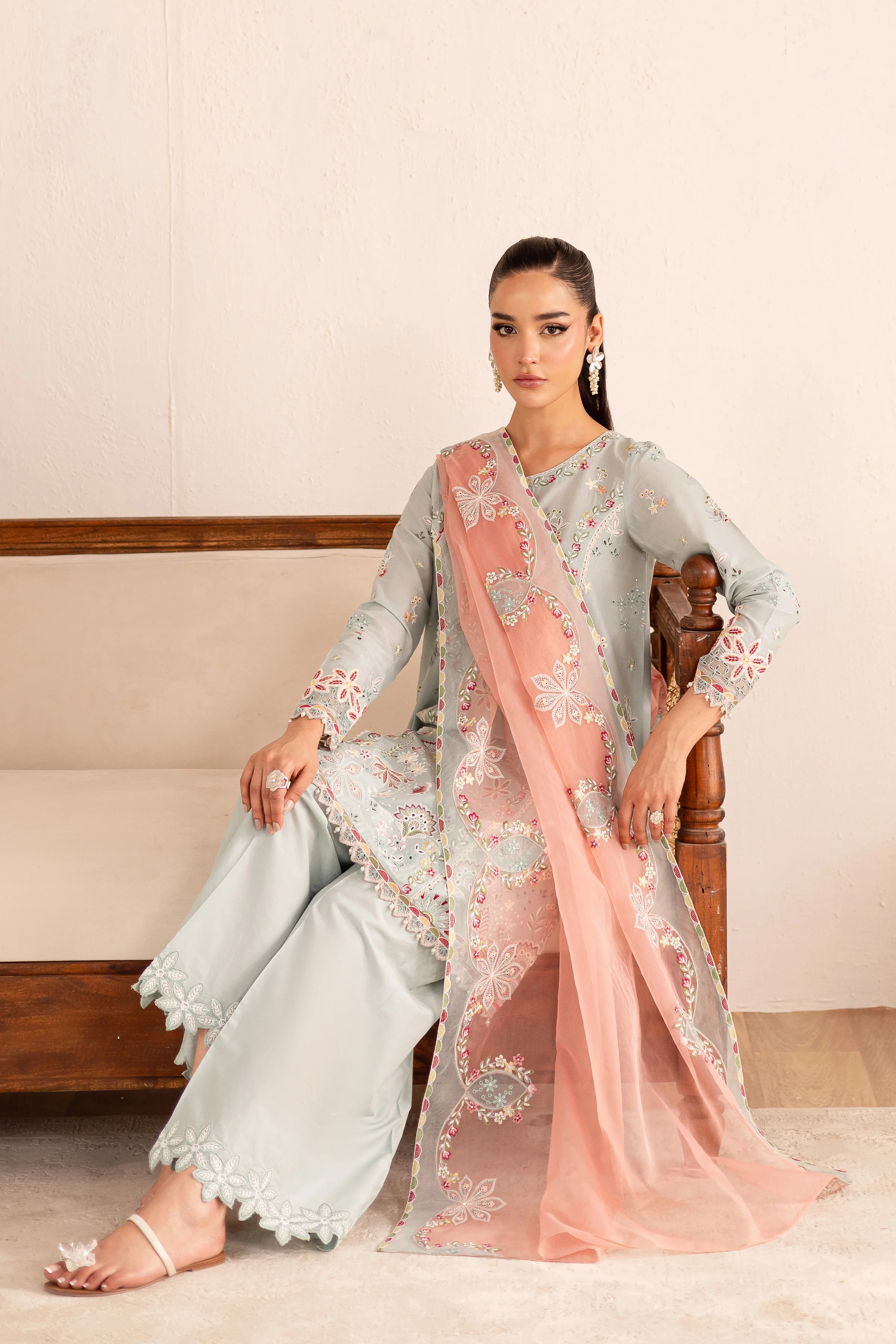 Across The Ocean 3Pc - Embroidered Solid Dress - Image 4