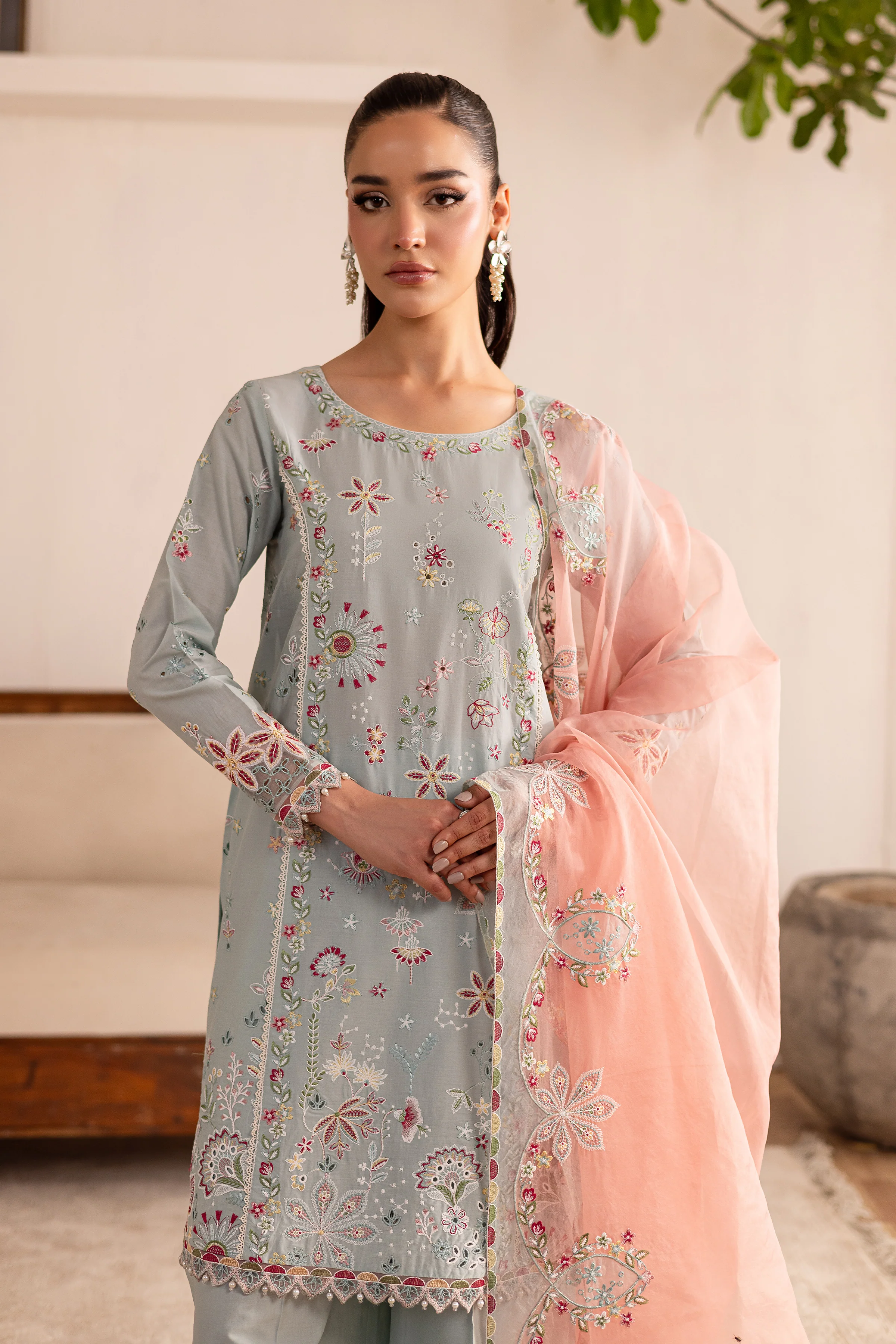 Across The Ocean 3Pc - Embroidered Solid Dress - Image 5