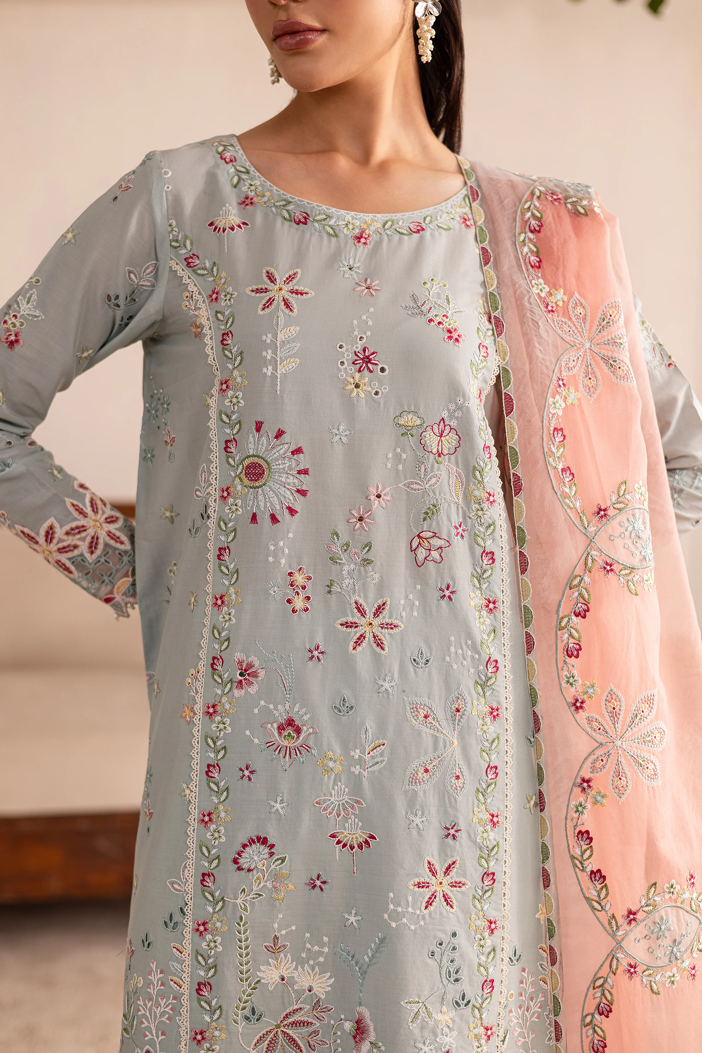Across The Ocean 3Pc - Embroidered Solid Dress - Image 6