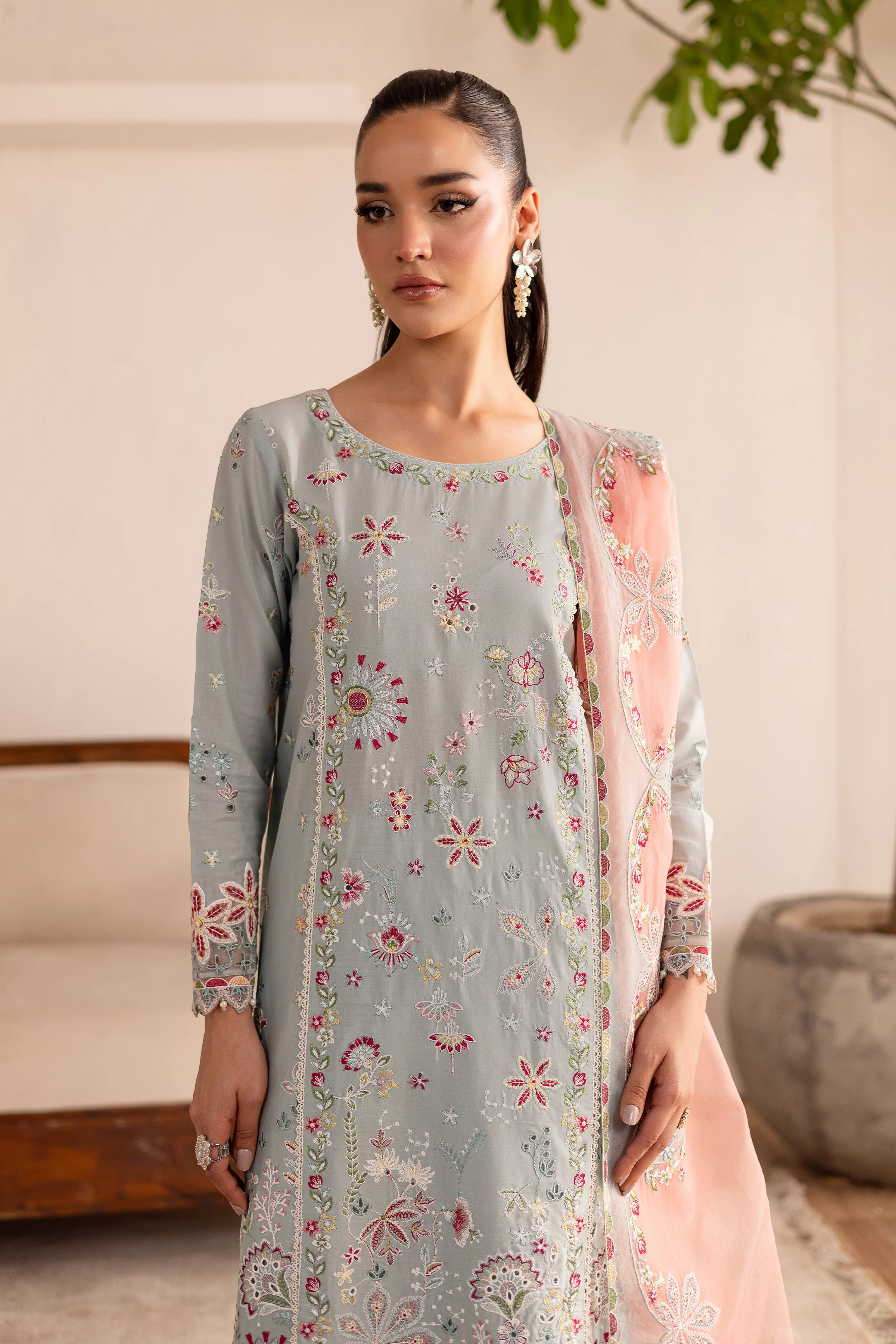 Across The Ocean 3Pc - Embroidered Solid Dress - Image 7
