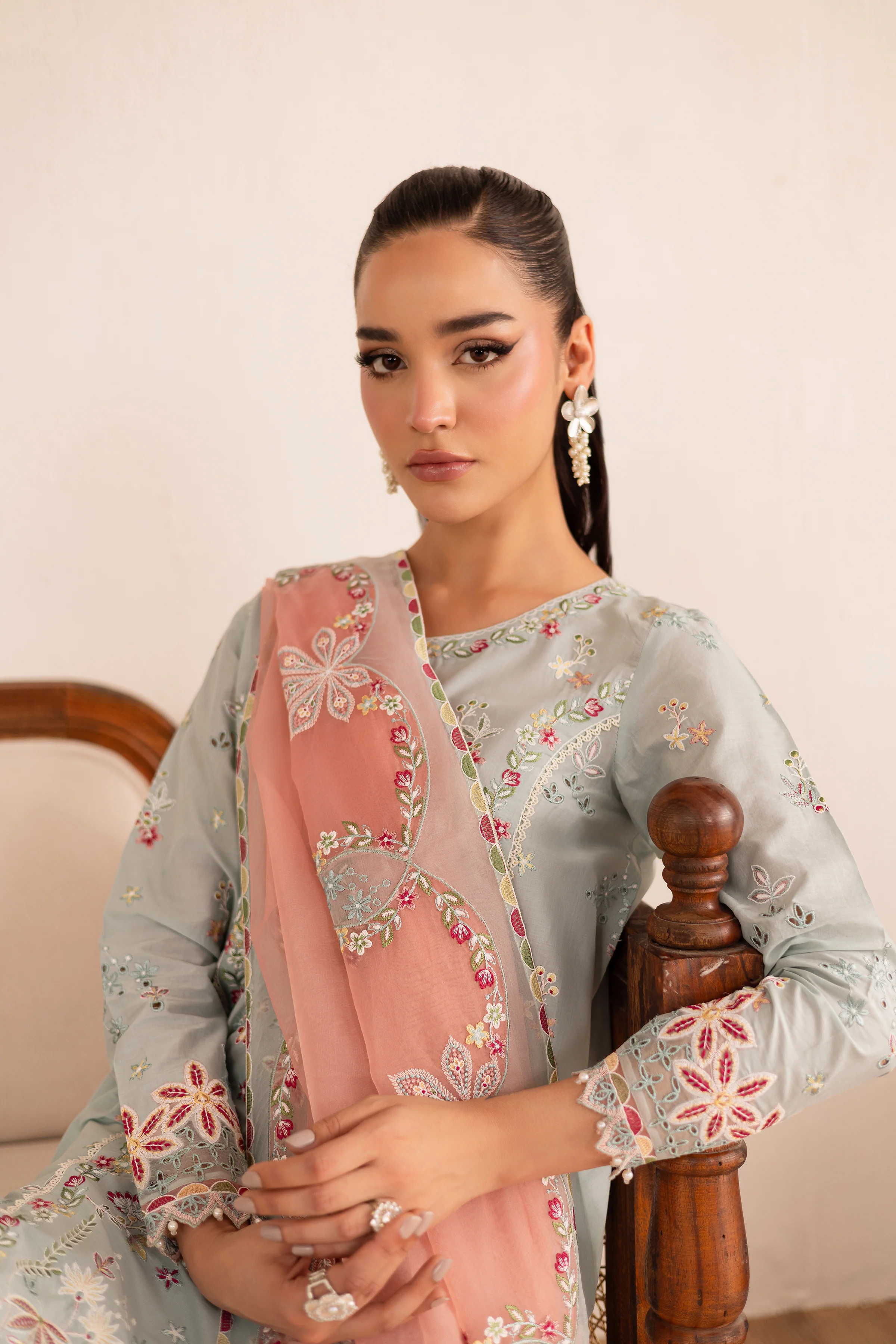Across The Ocean 3Pc - Embroidered Solid Dress - Image 8