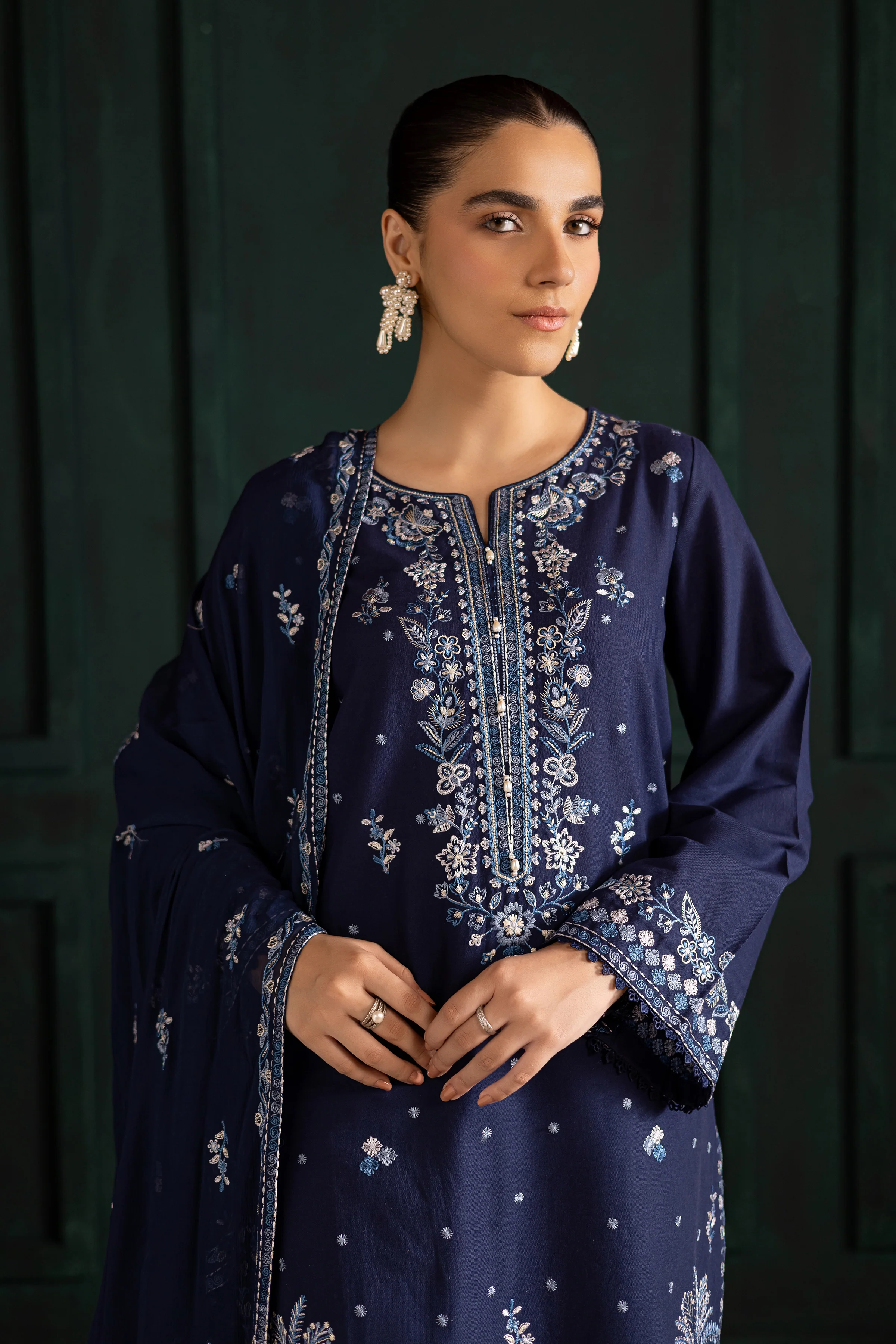 Adoro 3Pc - Embroidered Khaddar Dress - Image 2