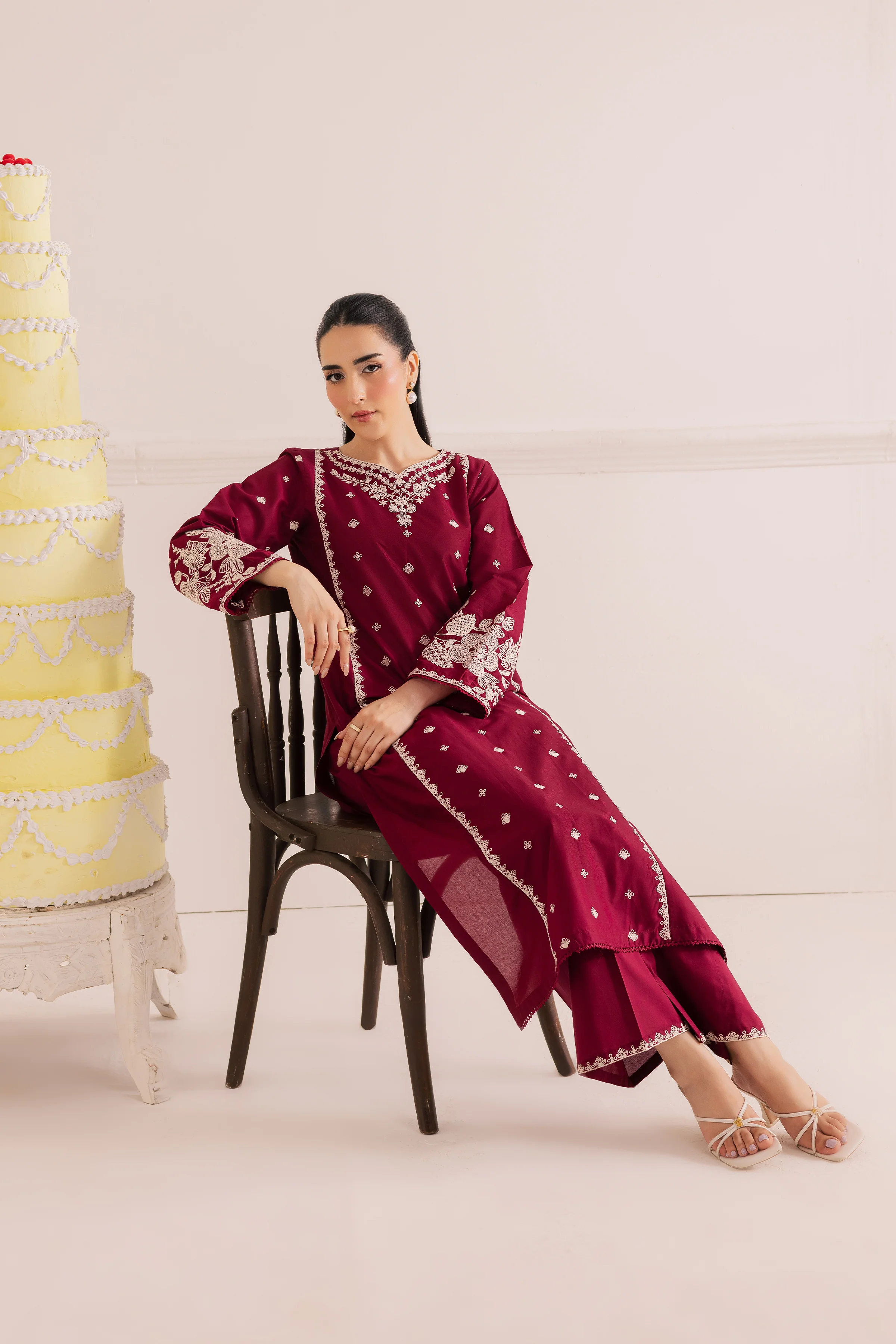 Agean Red 2Pc - Embroidered Casual Pret - Image 4