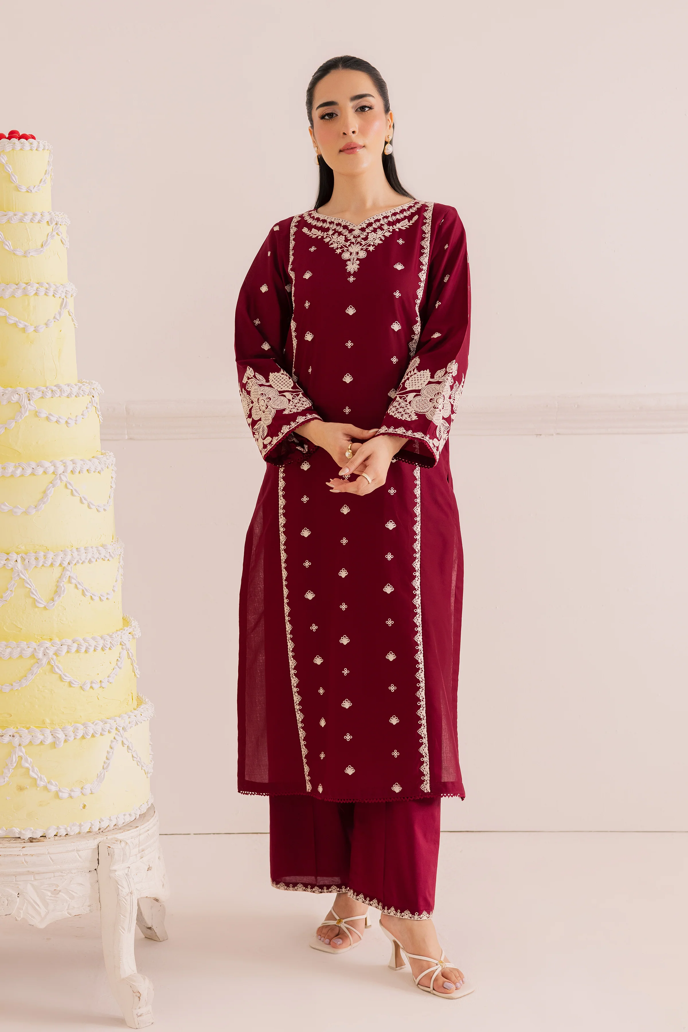 Agean Red 2Pc - Embroidered Casual Pret - Image 5