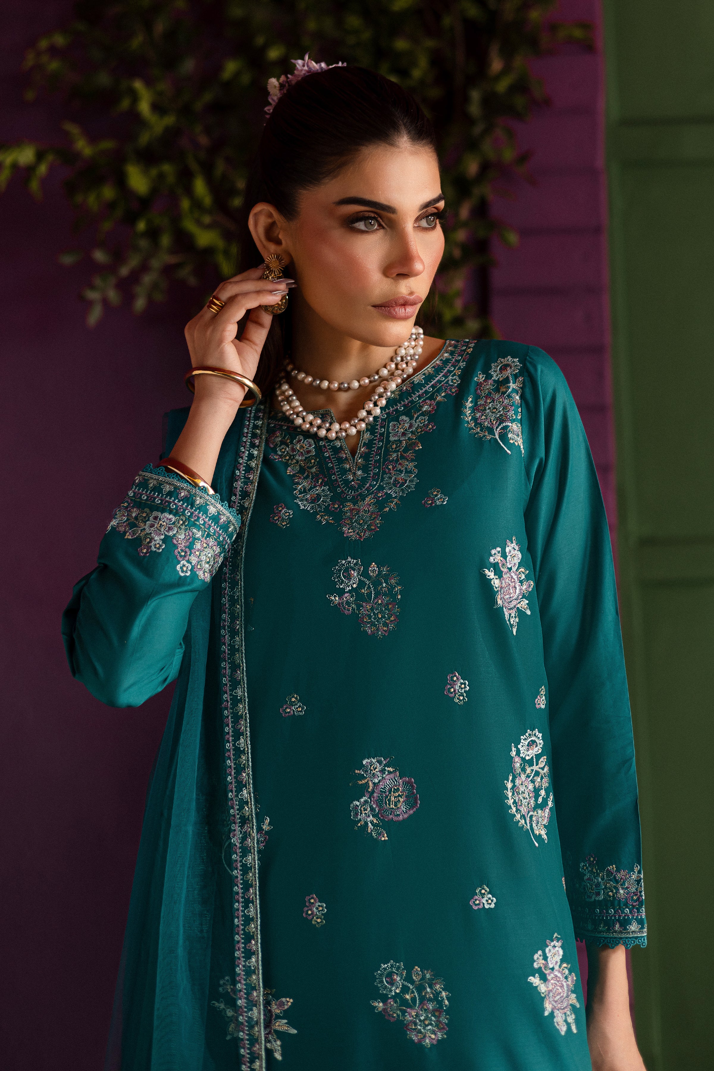 Aks 3Pc - Embroidered Solid Dress - Image 2