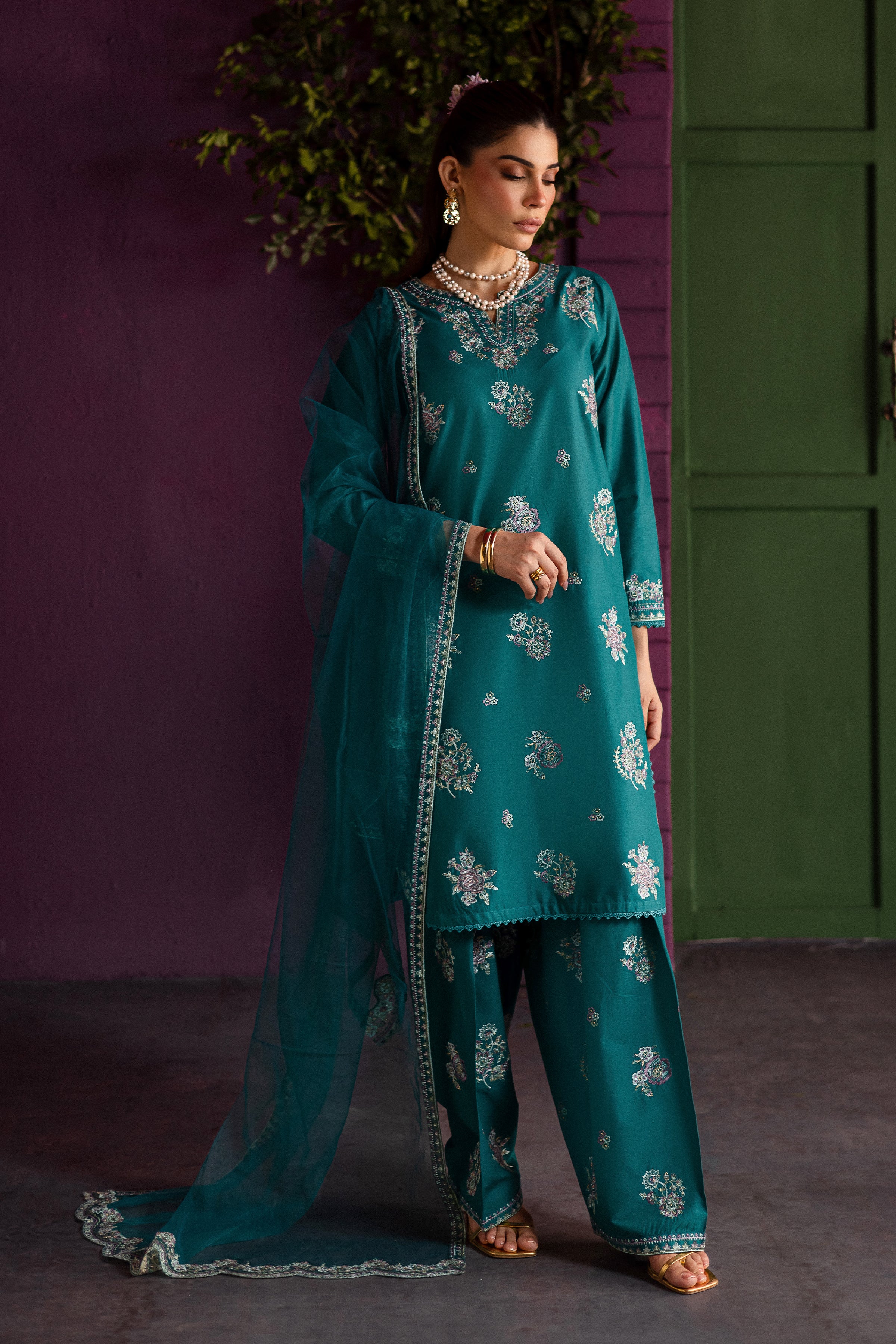 Aks 3Pc - Embroidered Solid Dress - Image 4