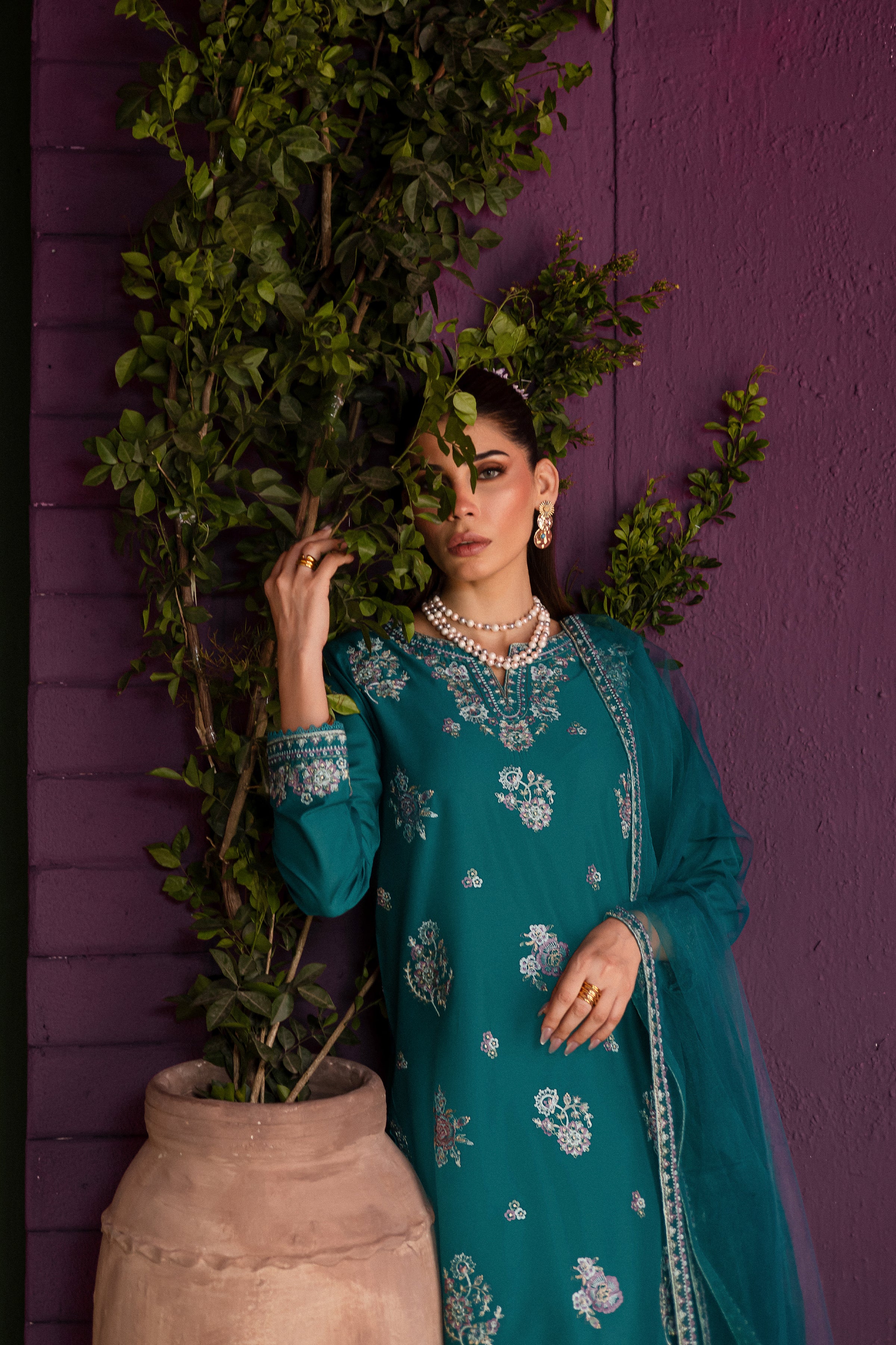 Aks 3Pc - Embroidered Solid Dress - Image 5