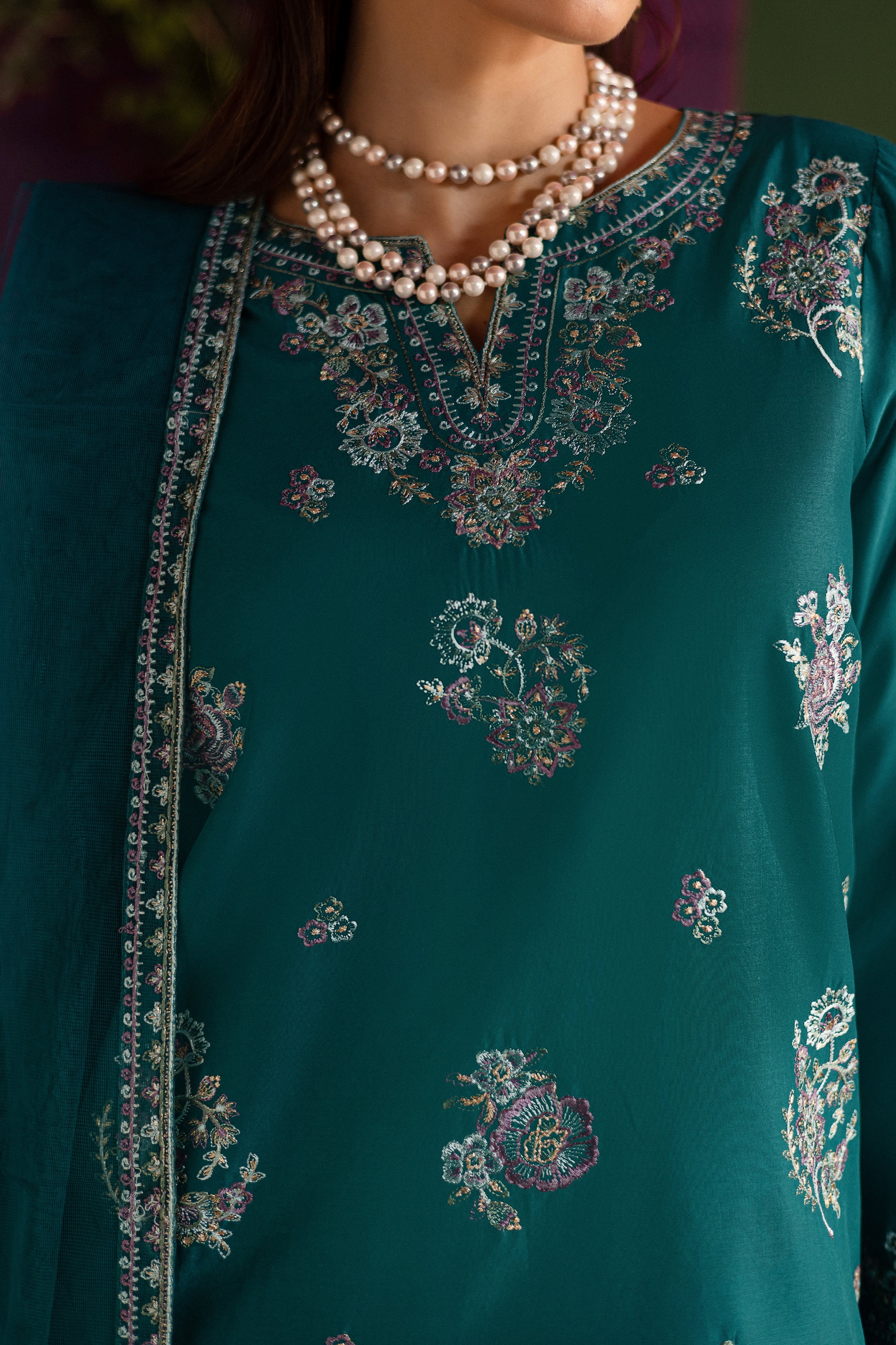 Aks 3Pc - Embroidered Solid Dress - Image 6