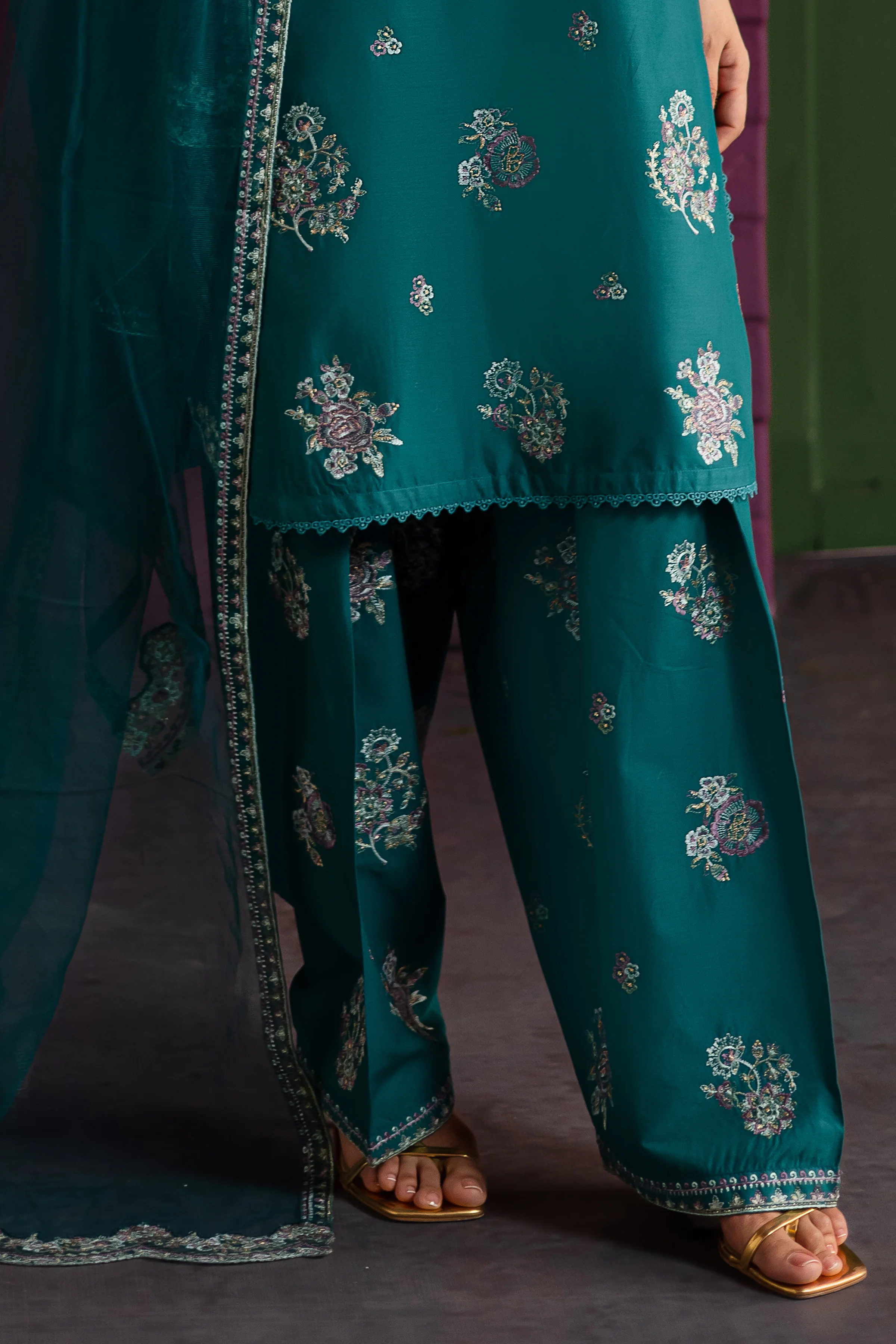 Aks 3Pc - Embroidered Solid Dress - Image 7