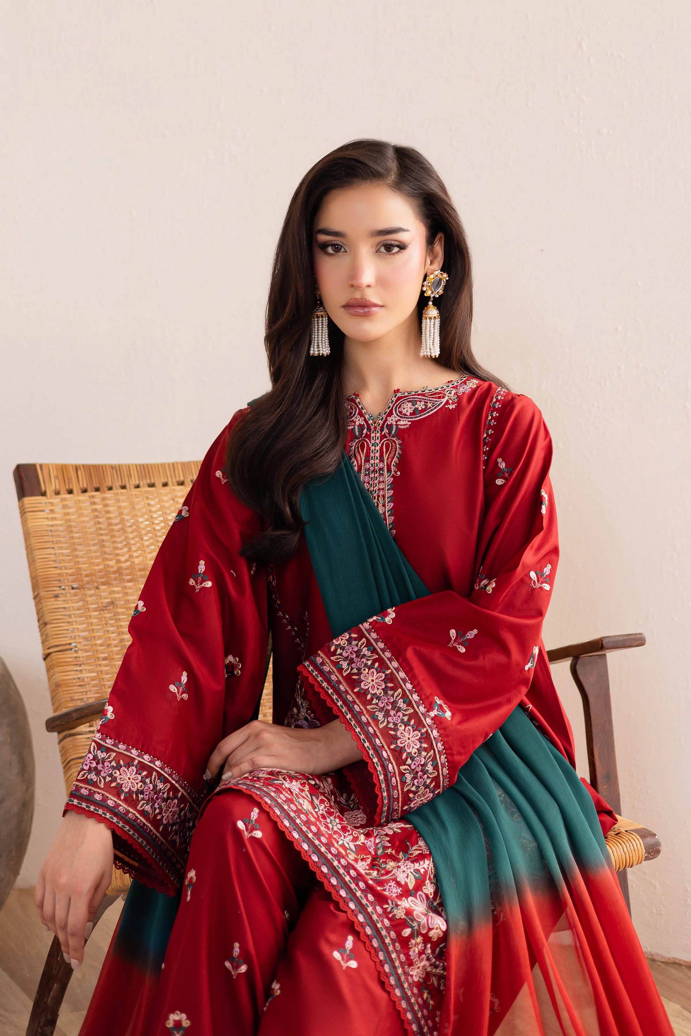Alba 3Pc - Embroidered Solid Dress - Image 3