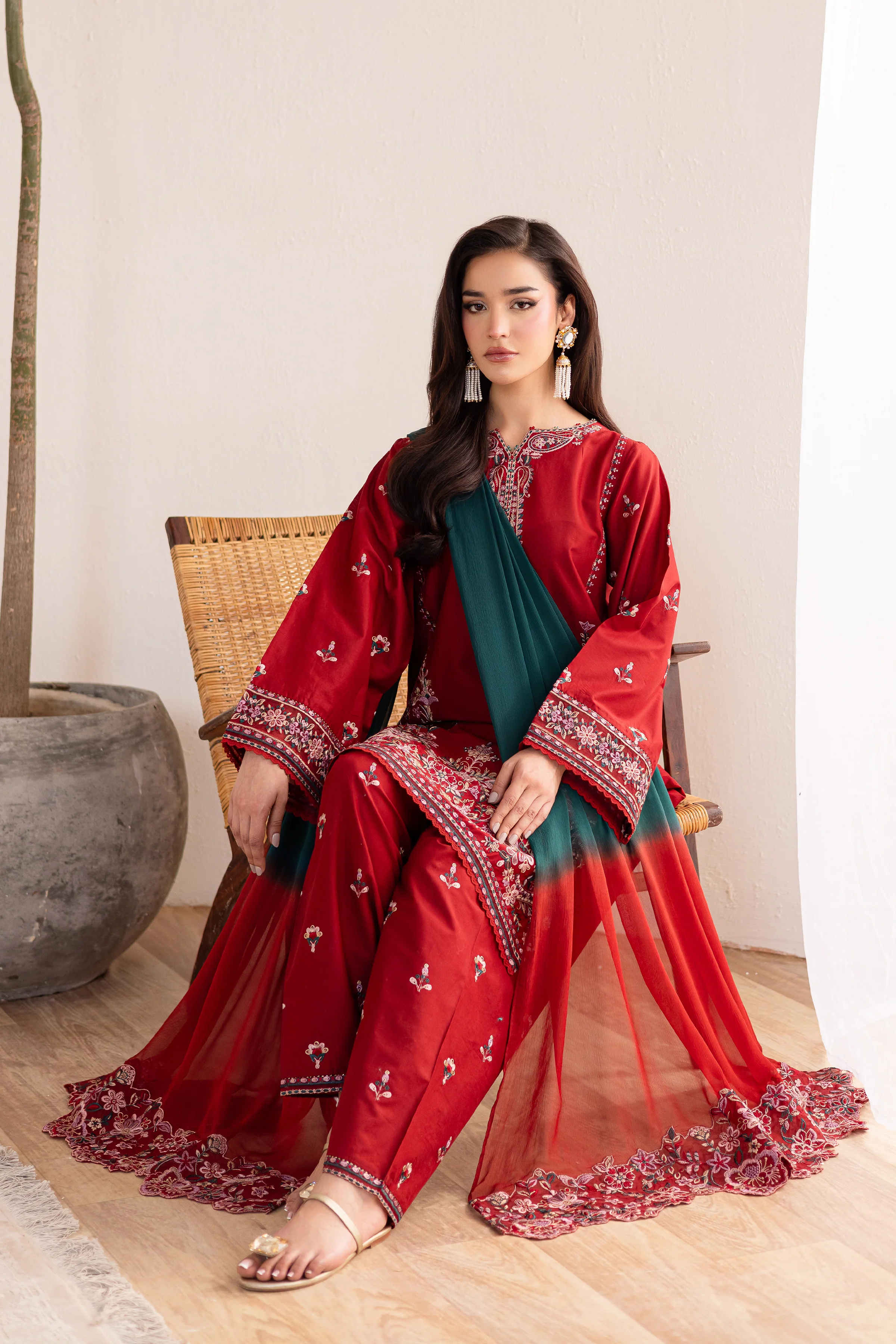 Alba 3Pc - Embroidered Solid Dress - Image 4