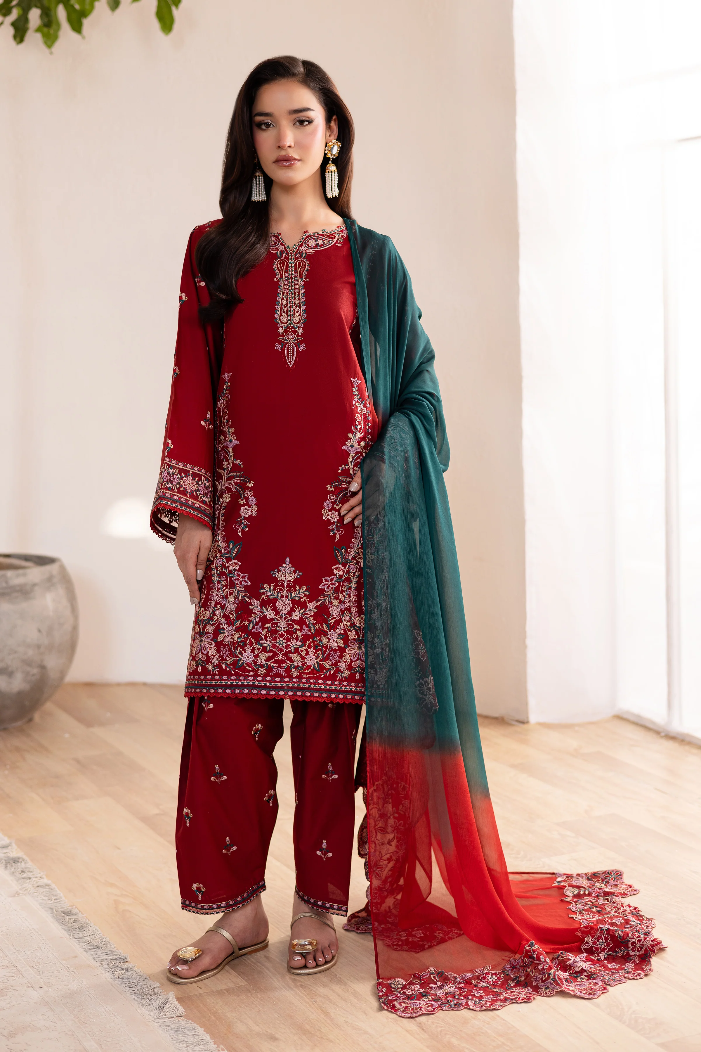 Alba 3Pc - Embroidered Solid Dress - Image 5