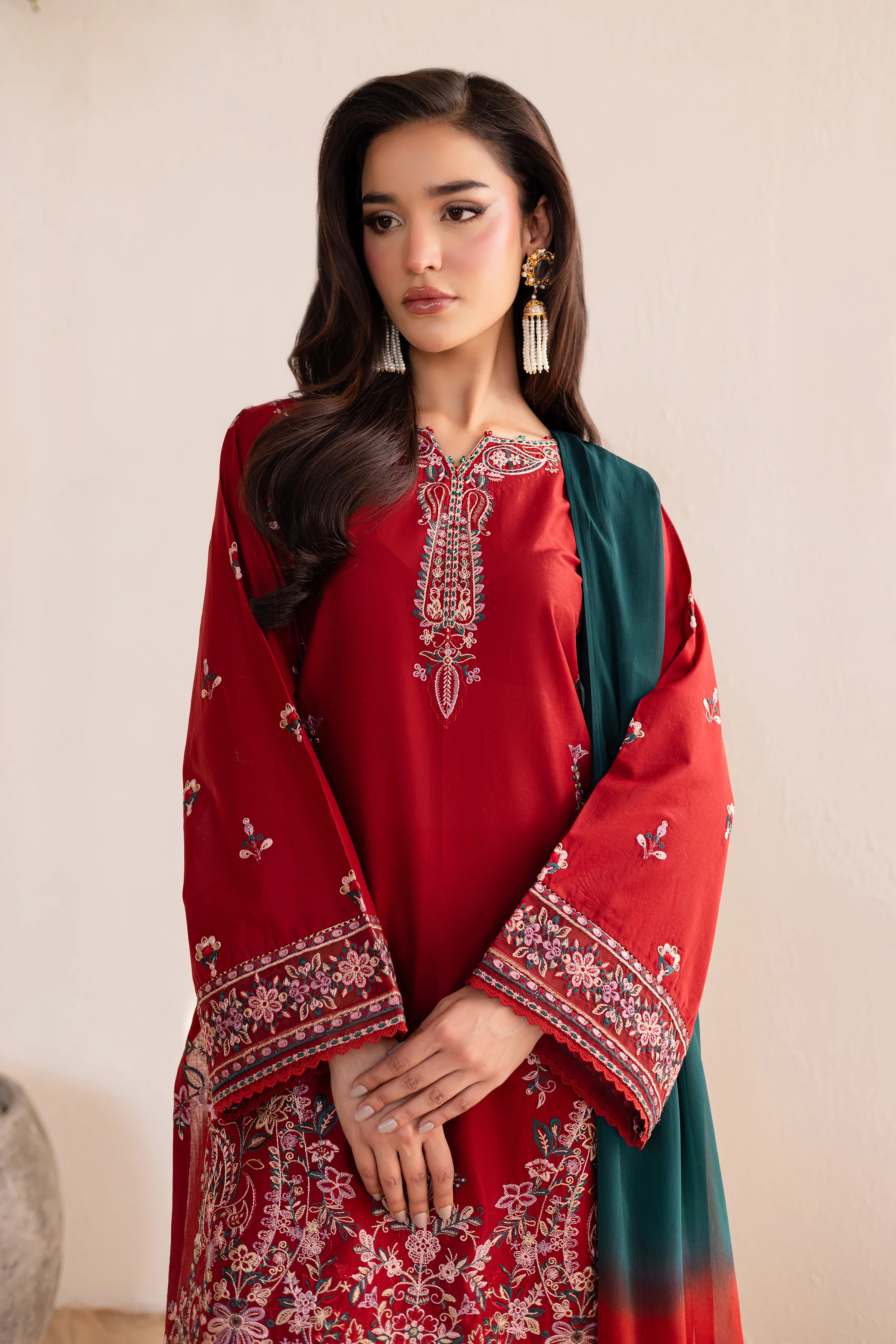 Alba 3Pc - Embroidered Solid Dress - Image 7