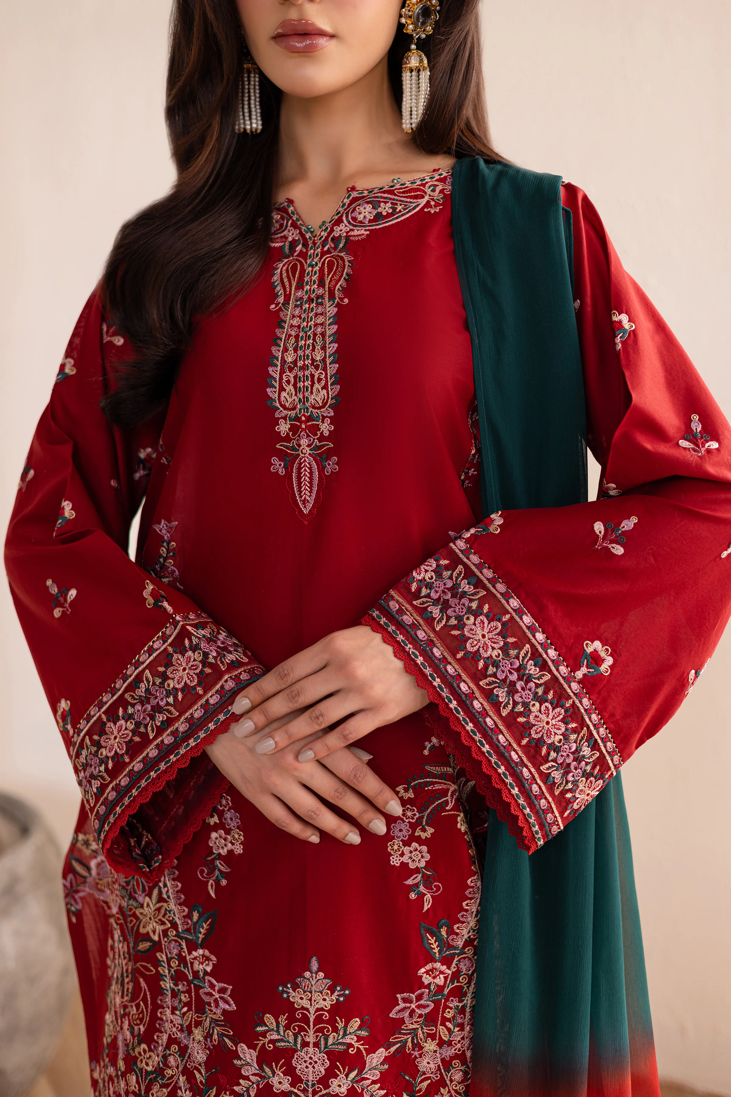 Alba 3Pc - Embroidered Solid Dress - Image 8