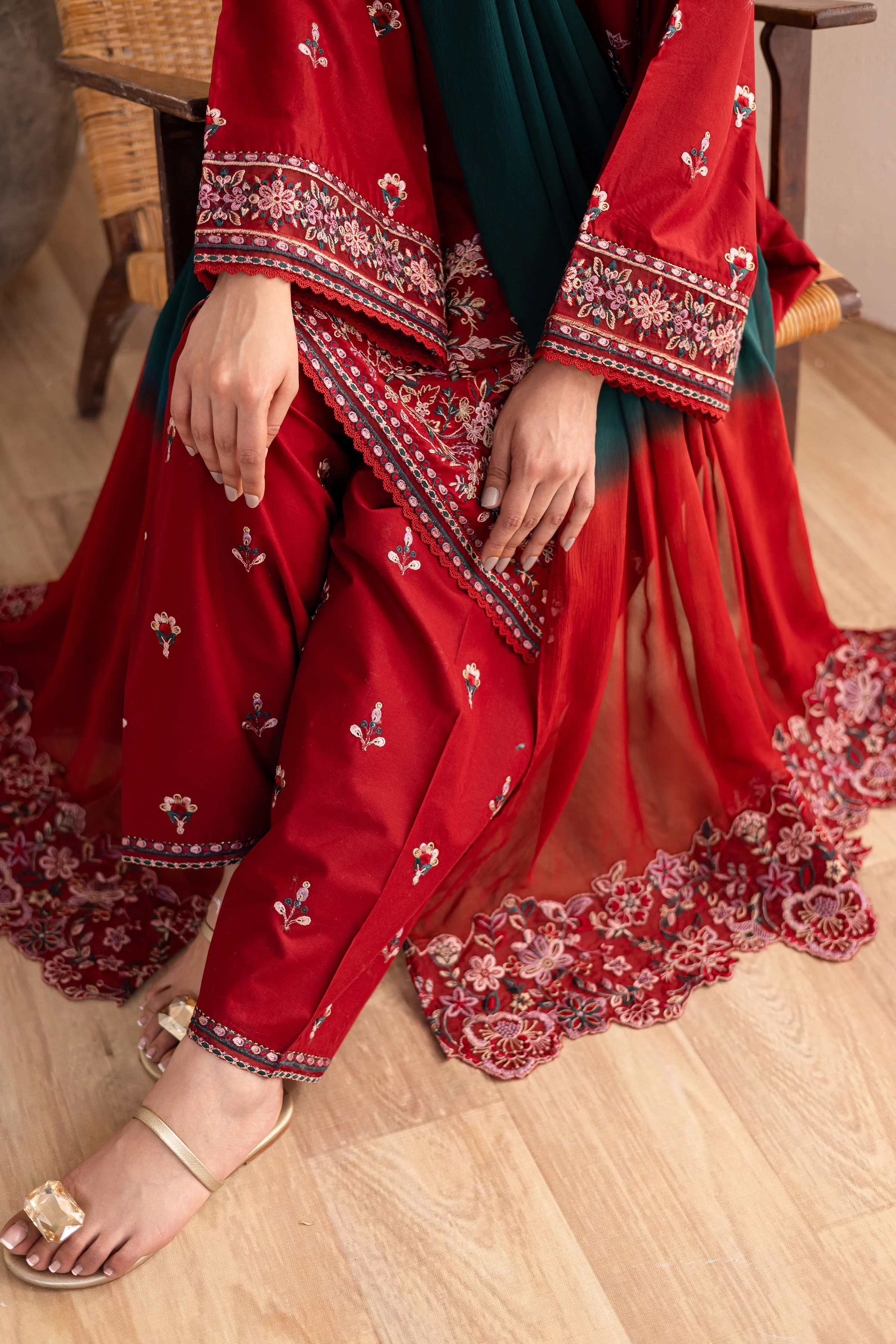 Alba 3Pc - Embroidered Solid Dress - Image 9