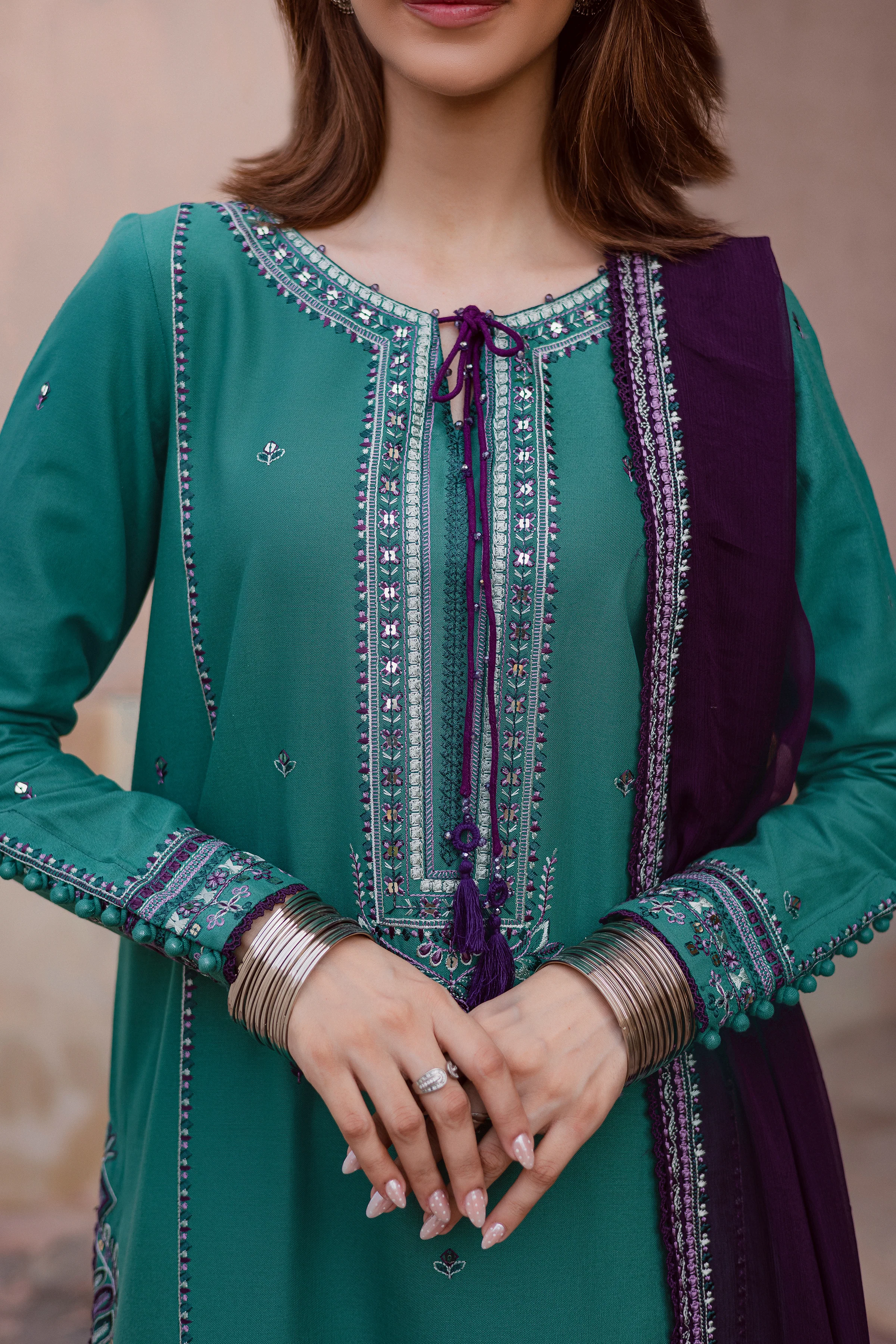 Amberleaf 3Pc - Embroidered Khaddar Dress - Image 8