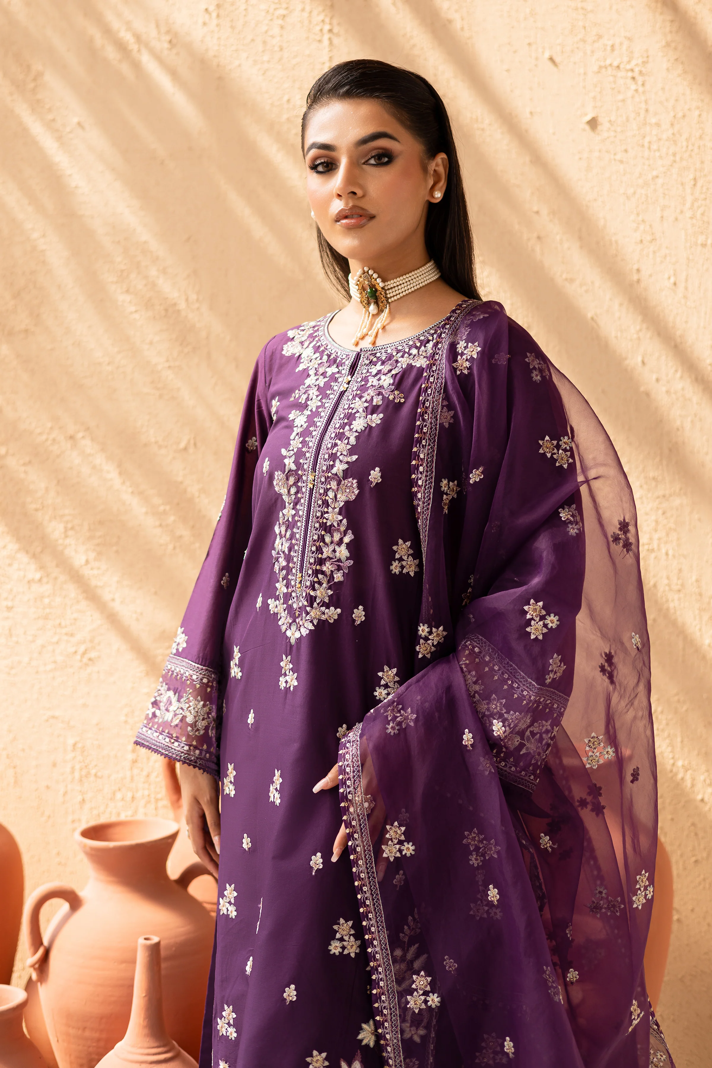Amethyst 3Pc - Embroidered Solid Dress - Image 2
