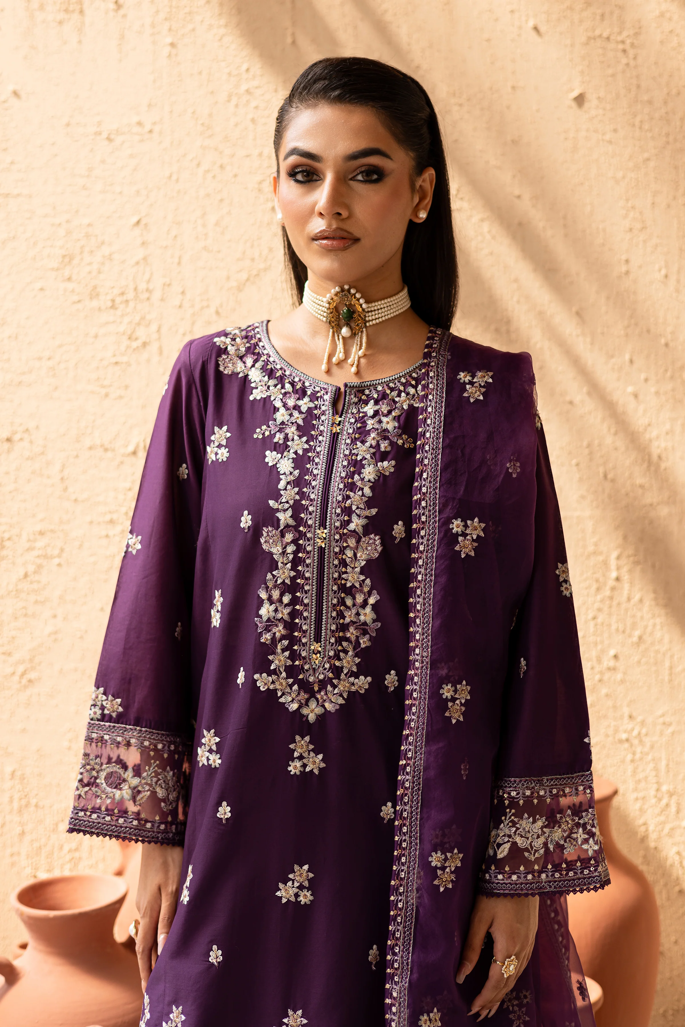 Amethyst 3Pc - Embroidered Solid Dress - Image 3
