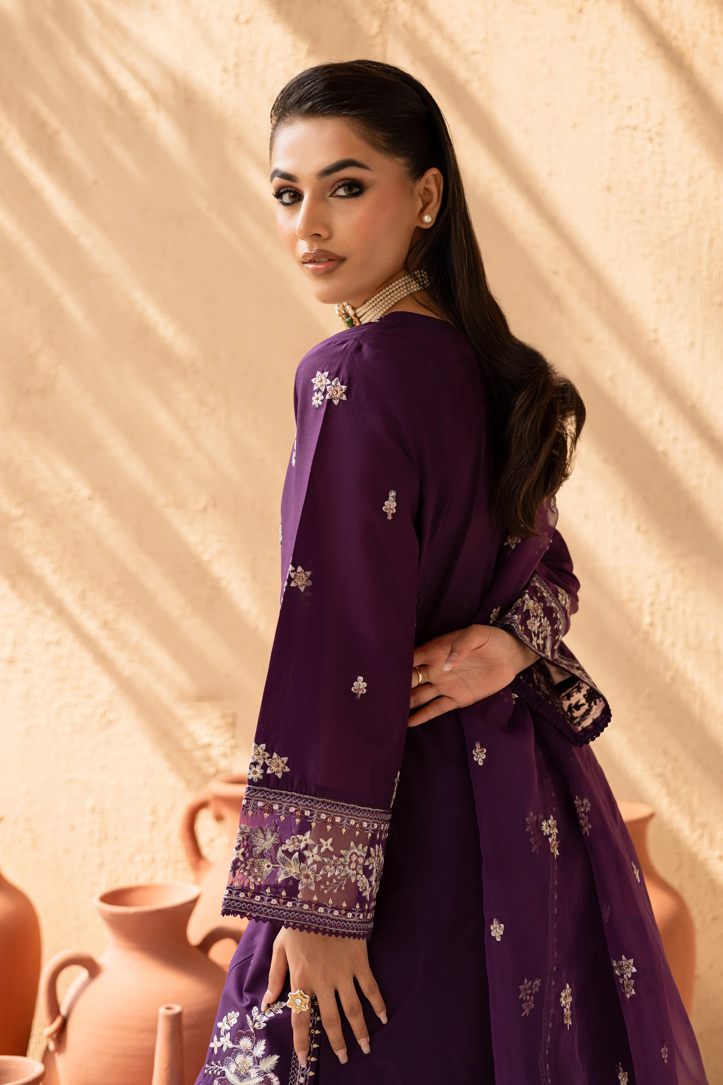 Amethyst 3Pc - Embroidered Solid Dress - Image 6