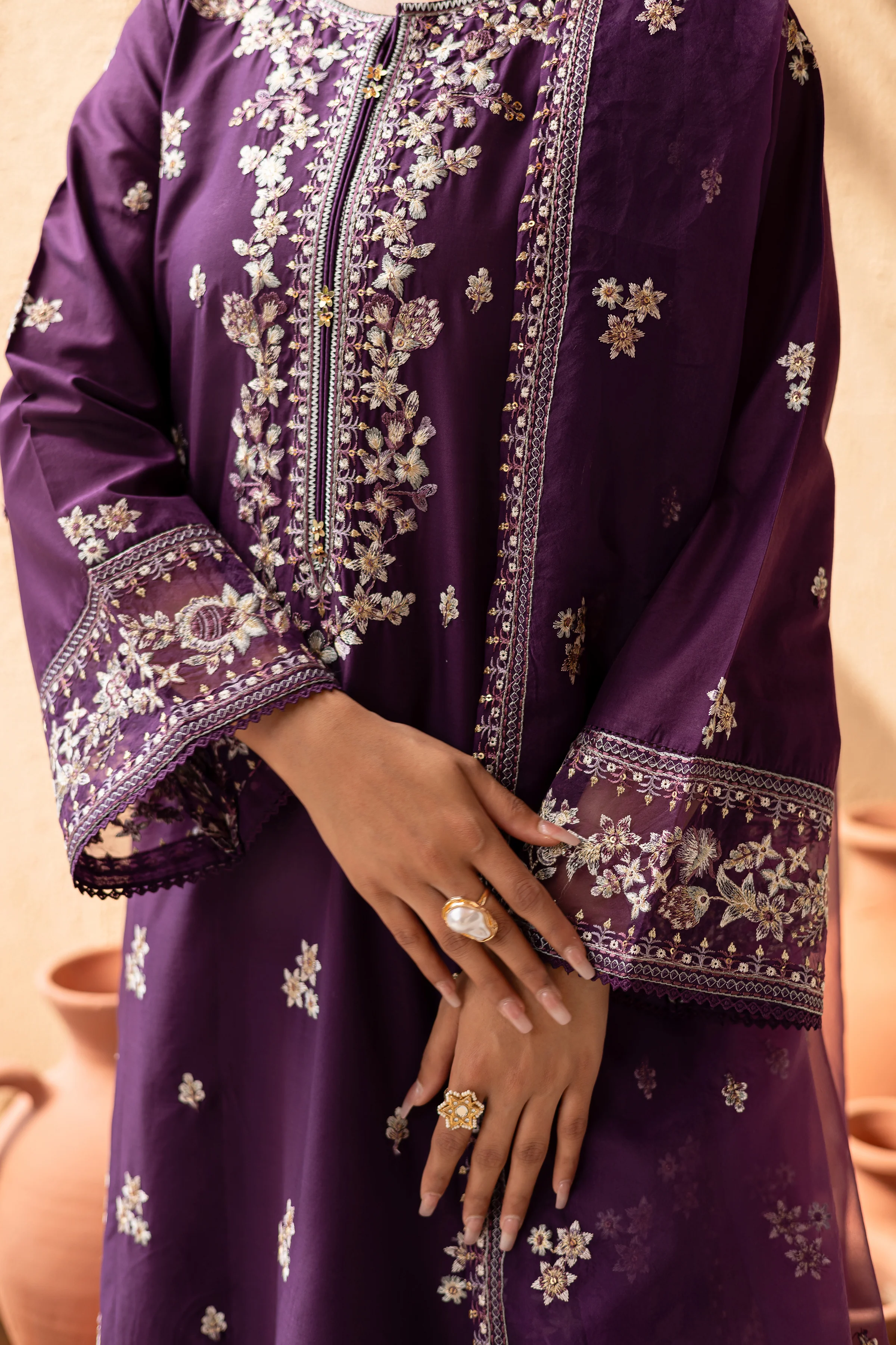 Amethyst 3Pc - Embroidered Solid Dress - Image 7