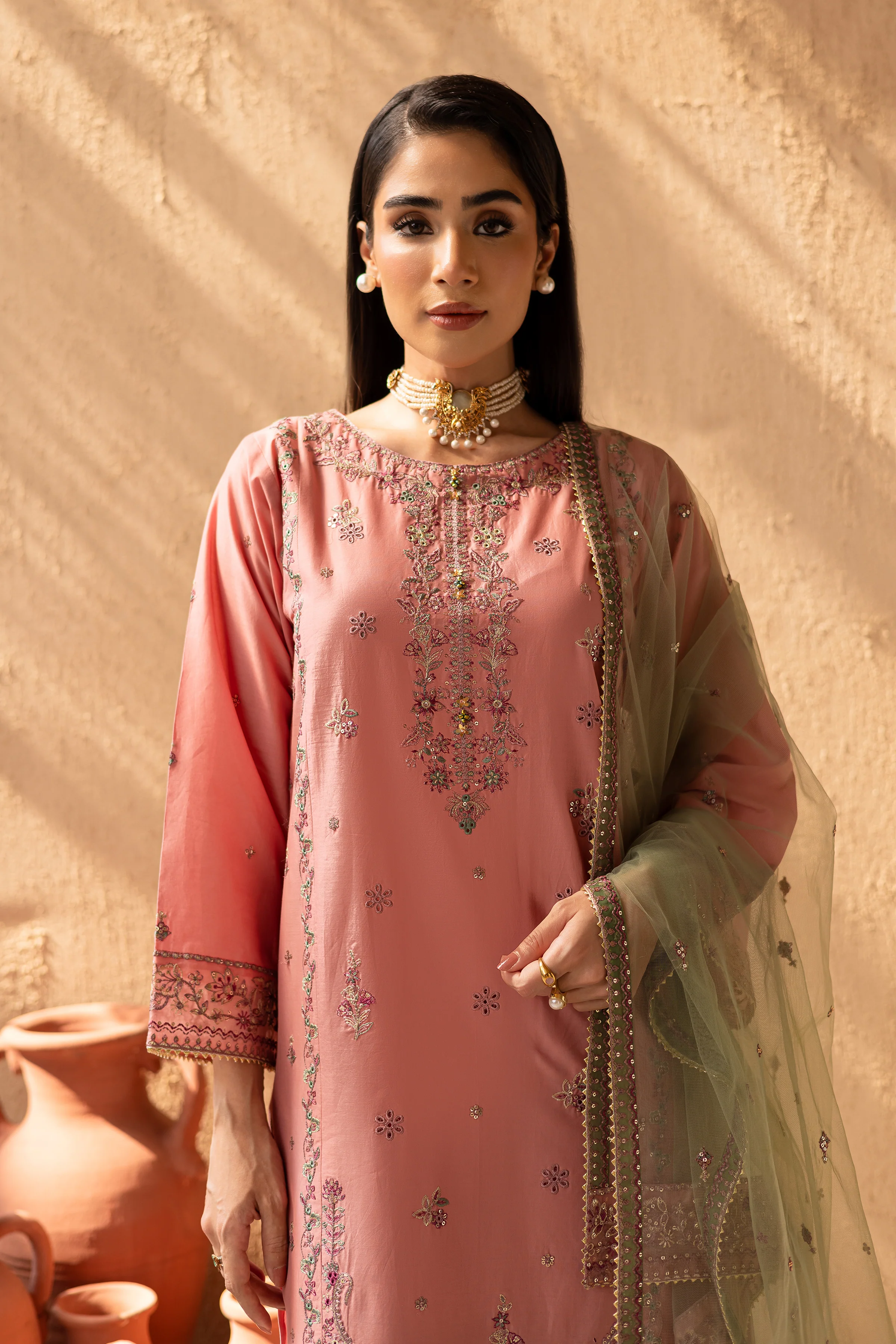 Anastasia 3Pc - Embroidered Solid Dress - Image 2
