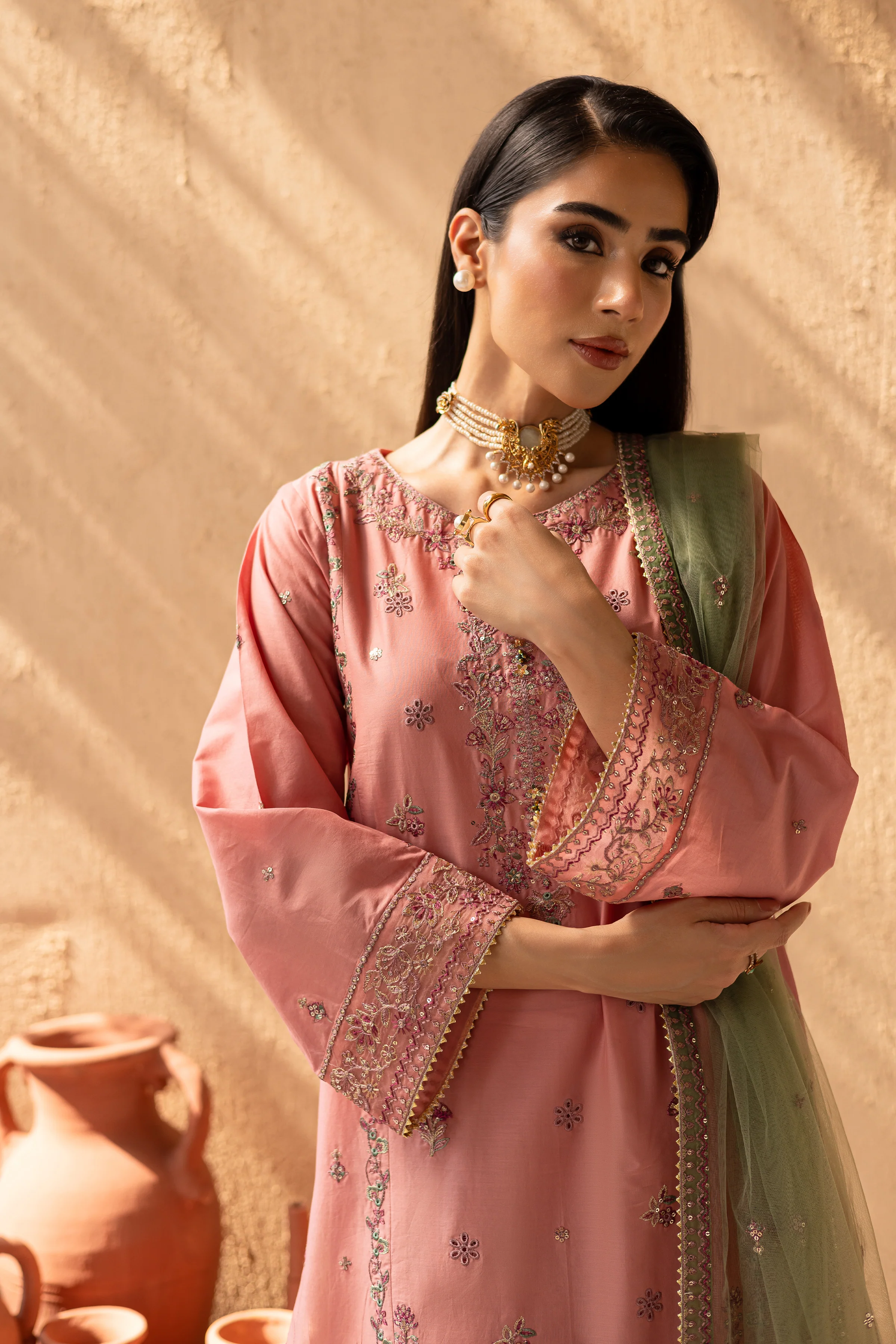 Anastasia 3Pc - Embroidered Solid Dress - Image 3