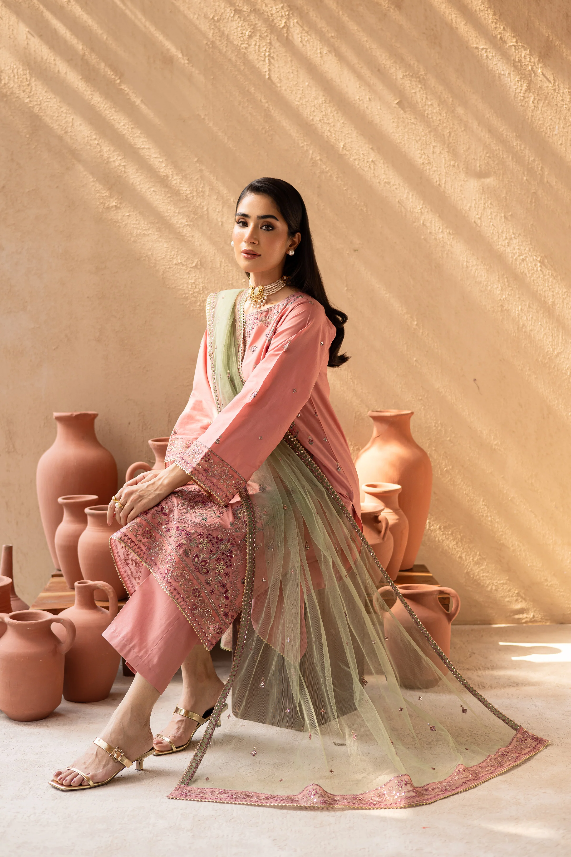 Anastasia 3Pc - Embroidered Solid Dress - Image 4