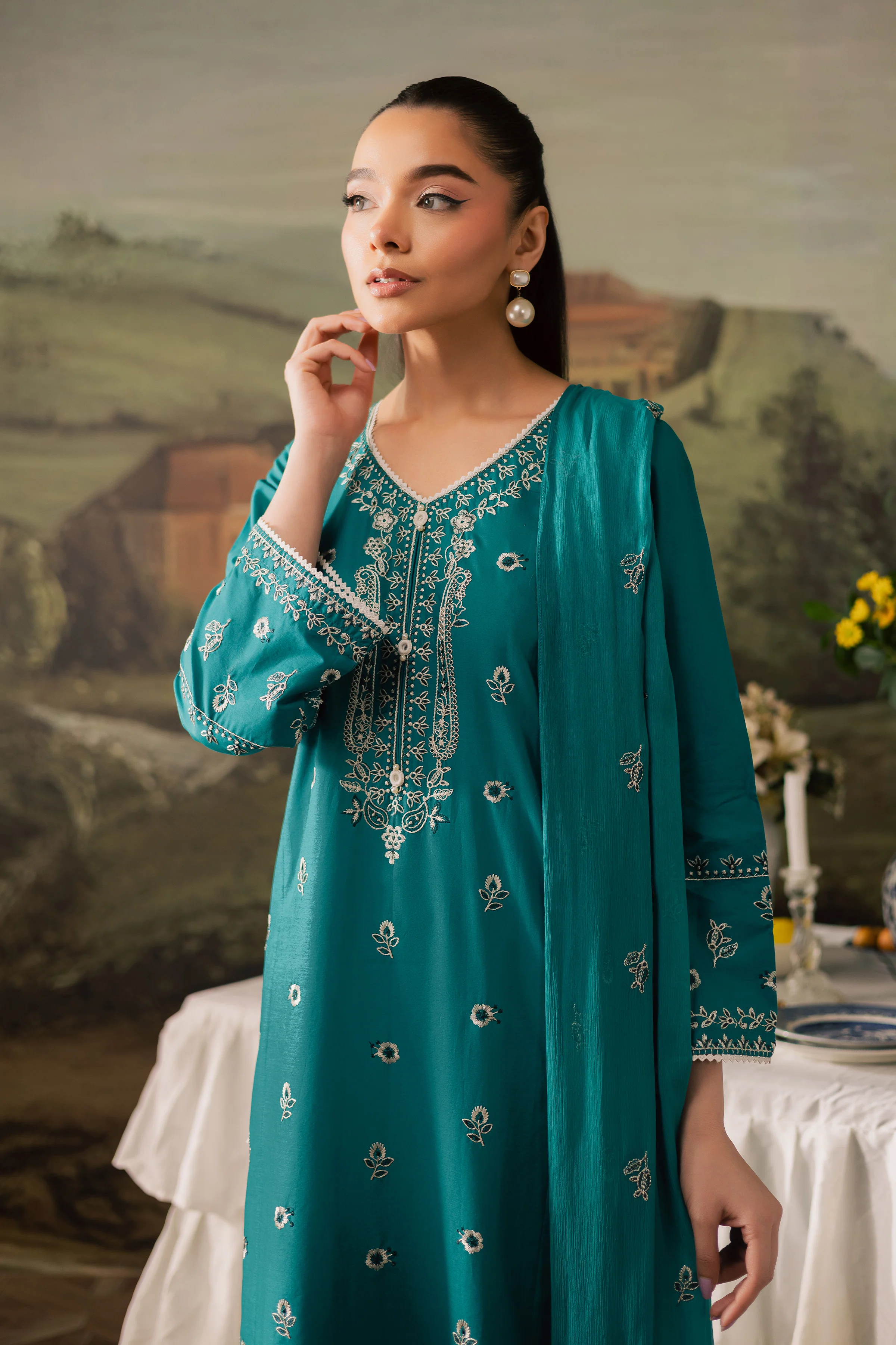 Aqua 3Pc - Embroidered Lawn Pret - Image 2