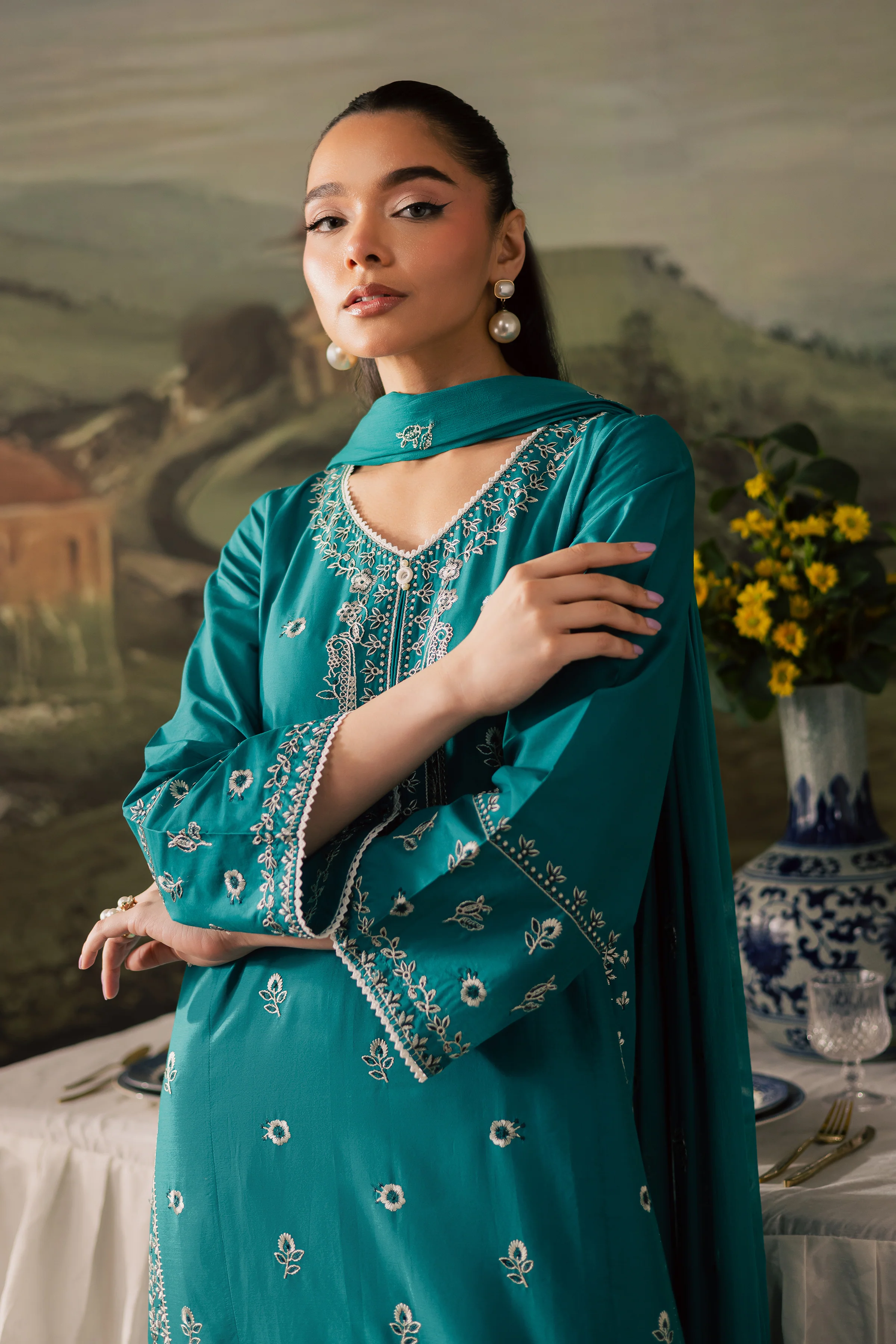 Aqua 3Pc - Embroidered Lawn Pret - Image 3