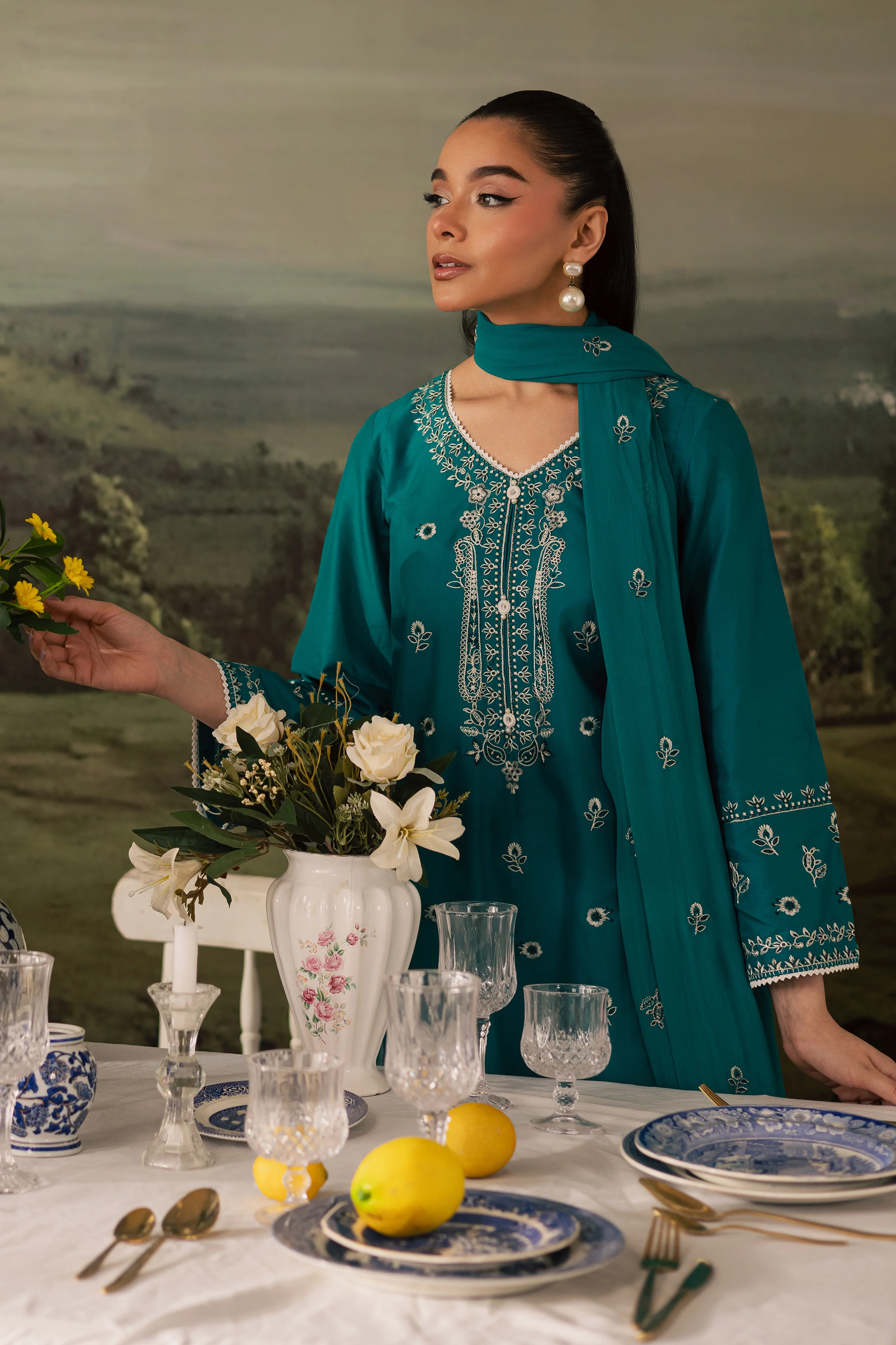 Aqua 3Pc - Embroidered Lawn Pret - Image 5