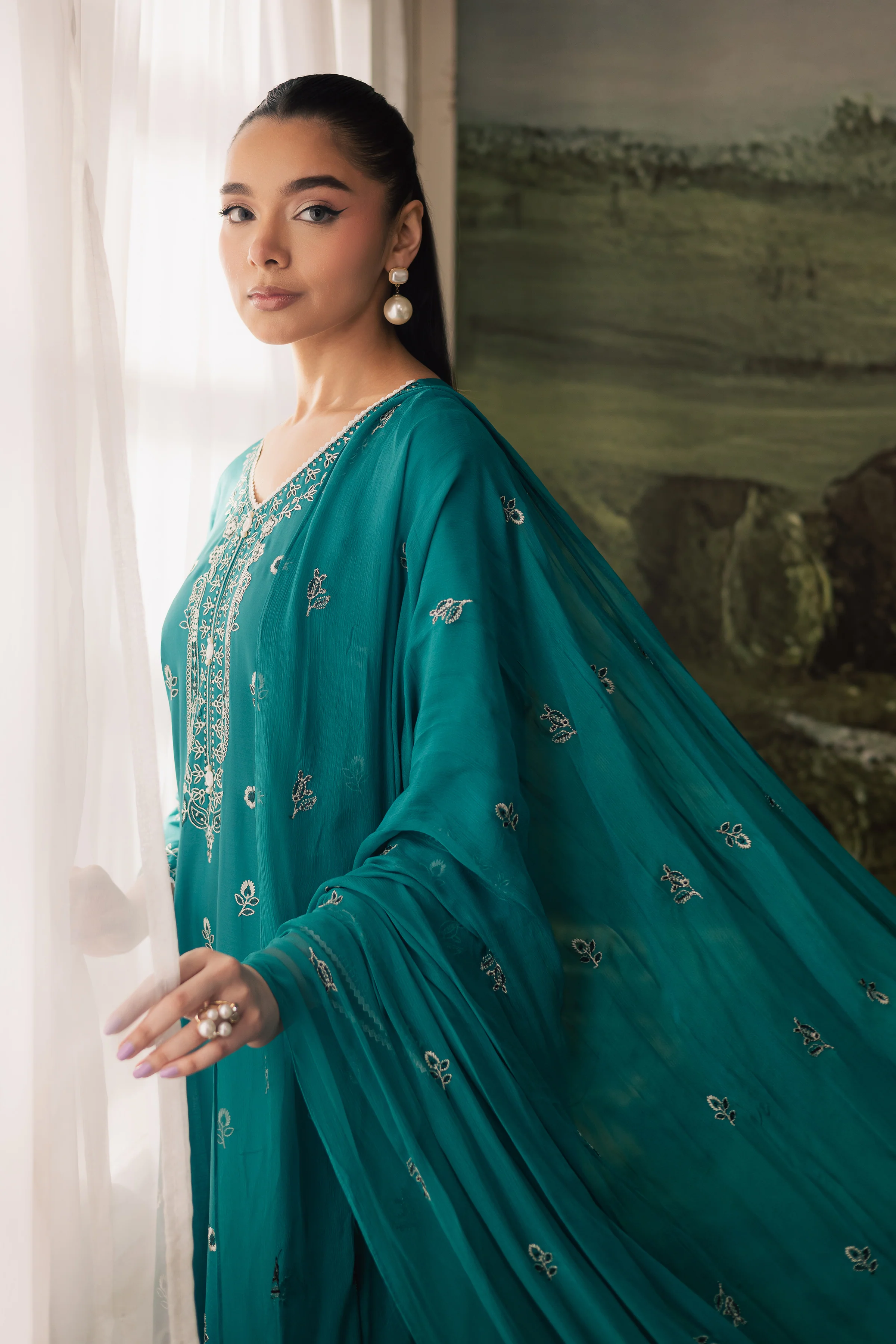Aqua 3Pc - Embroidered Lawn Pret - Image 6