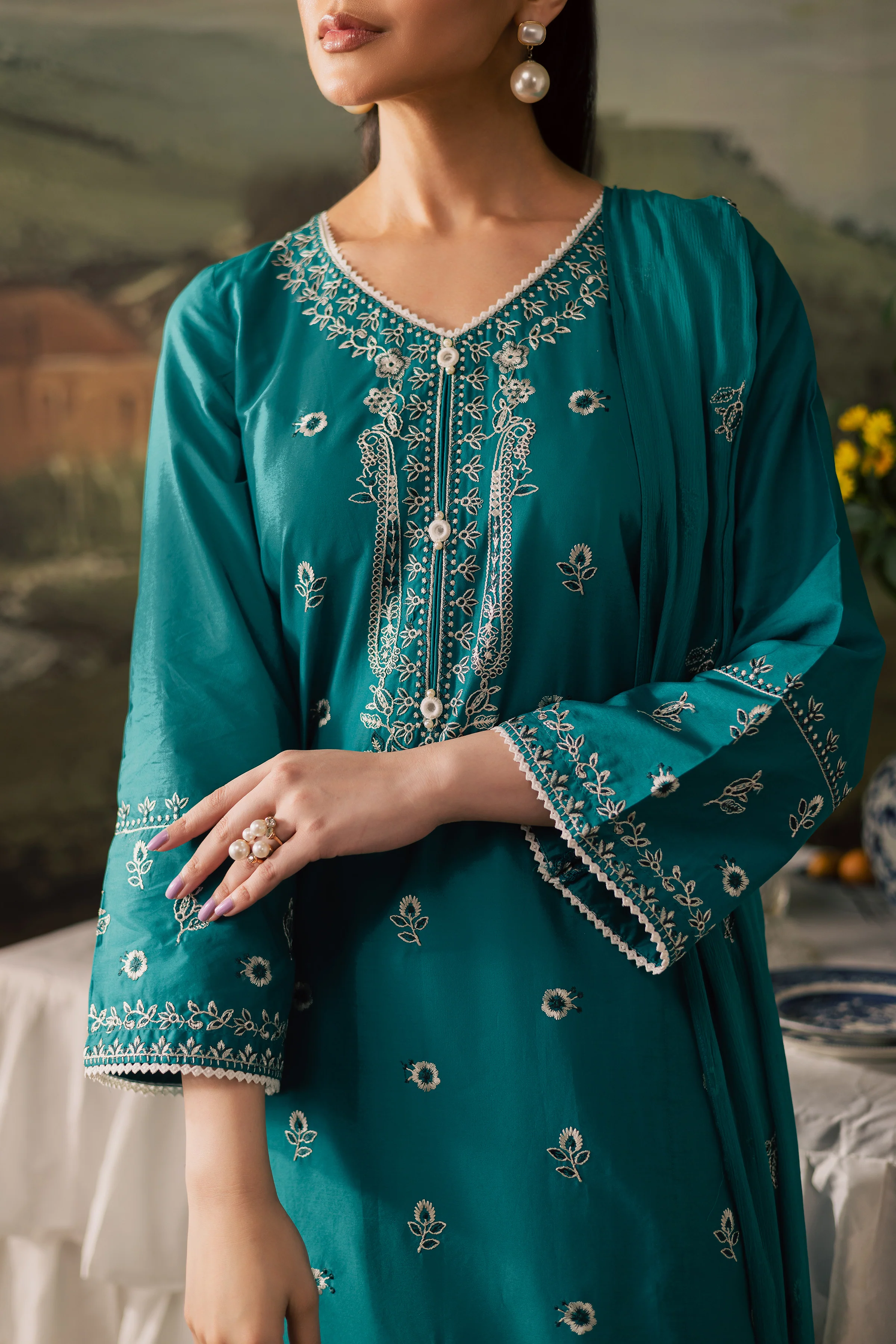 Aqua 3Pc - Embroidered Lawn Pret - Image 7