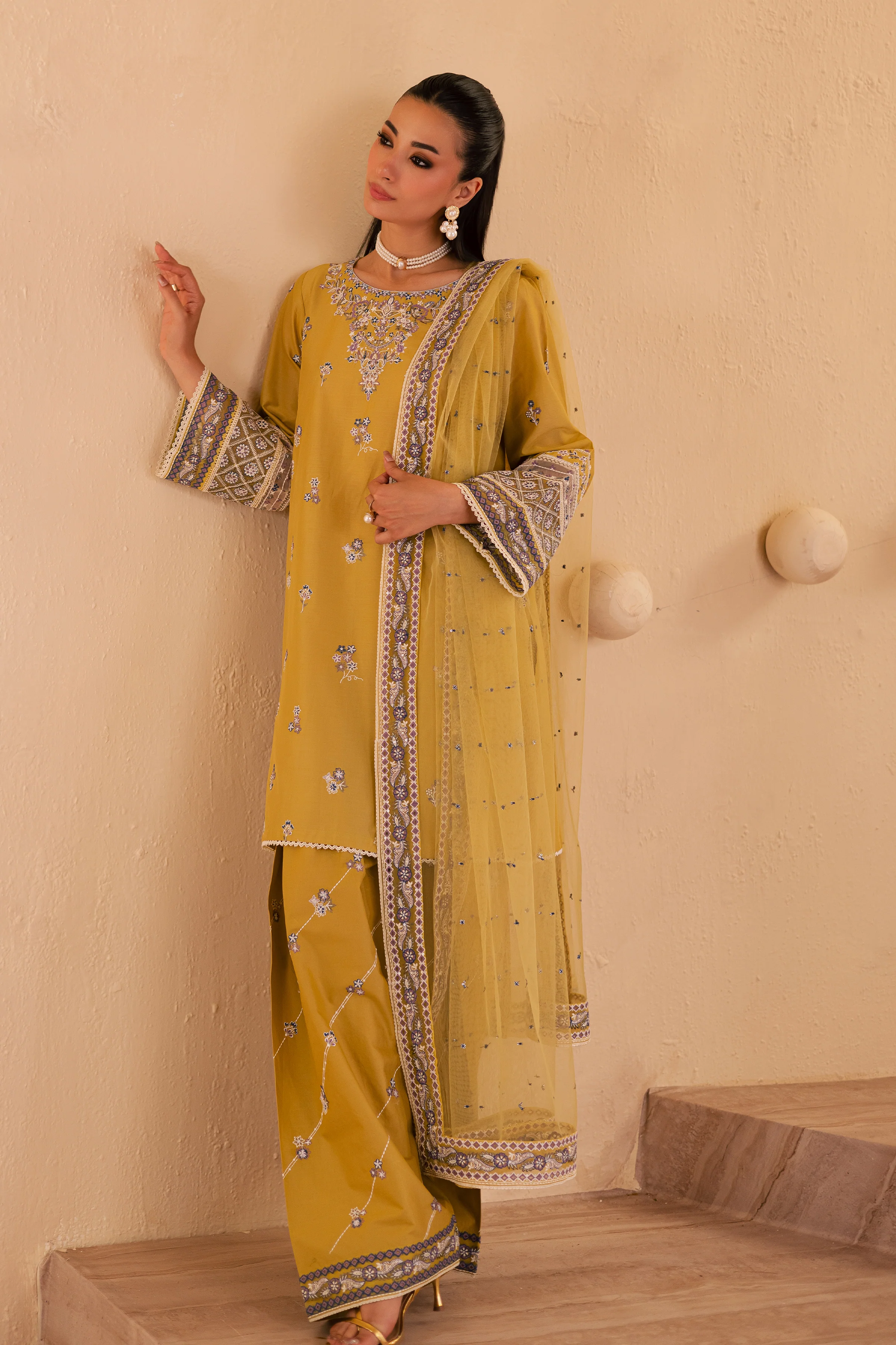 Avaia 3Pc - Embroidered Solid Dress - Image 4