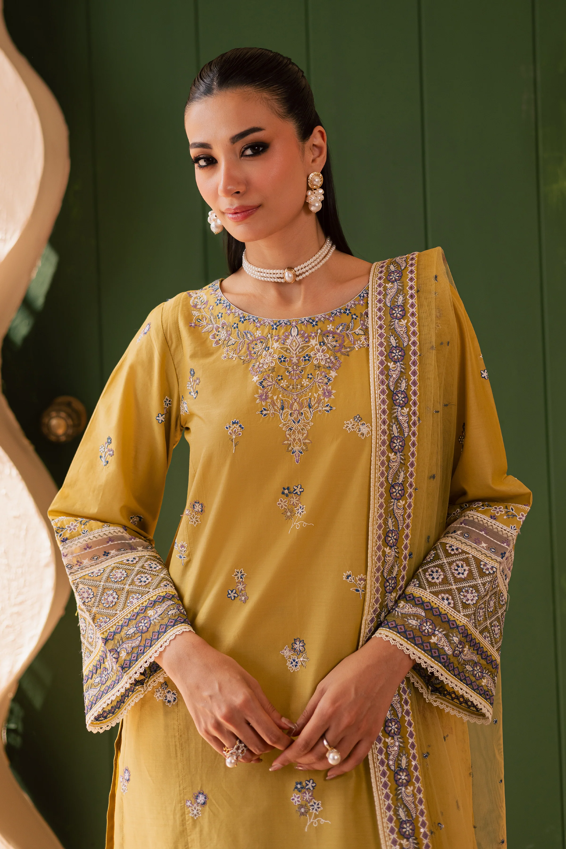 Avaia 3Pc - Embroidered Solid Dress - Image 7