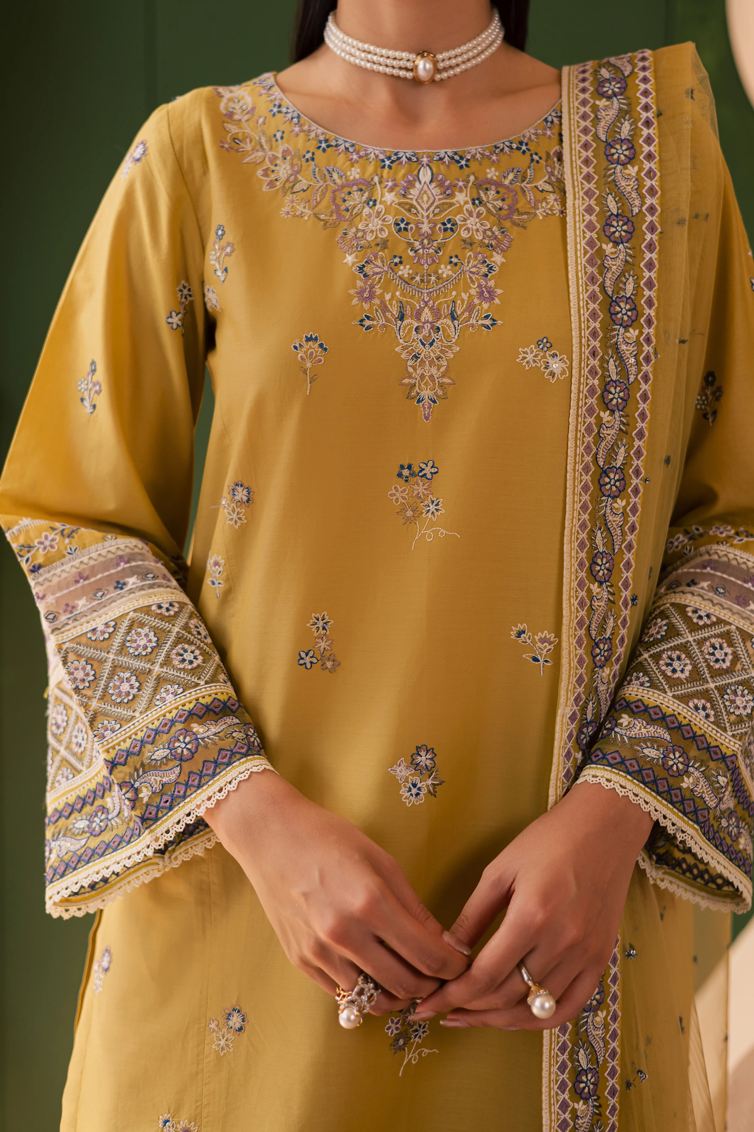 Avaia 3Pc - Embroidered Solid Dress - Image 8