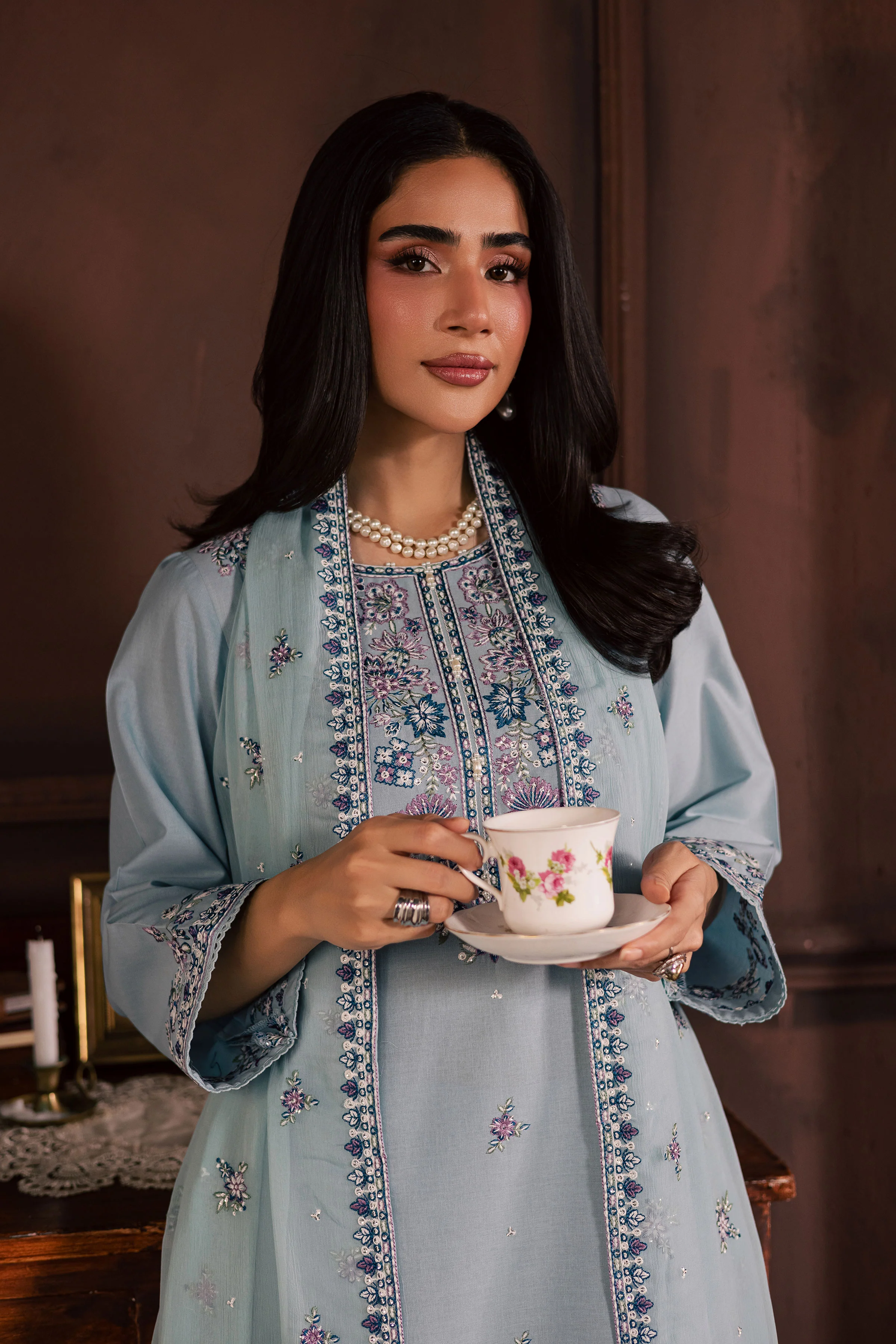 Azure Charm 3Pc - Embroidered Khaddar Dress - Image 7