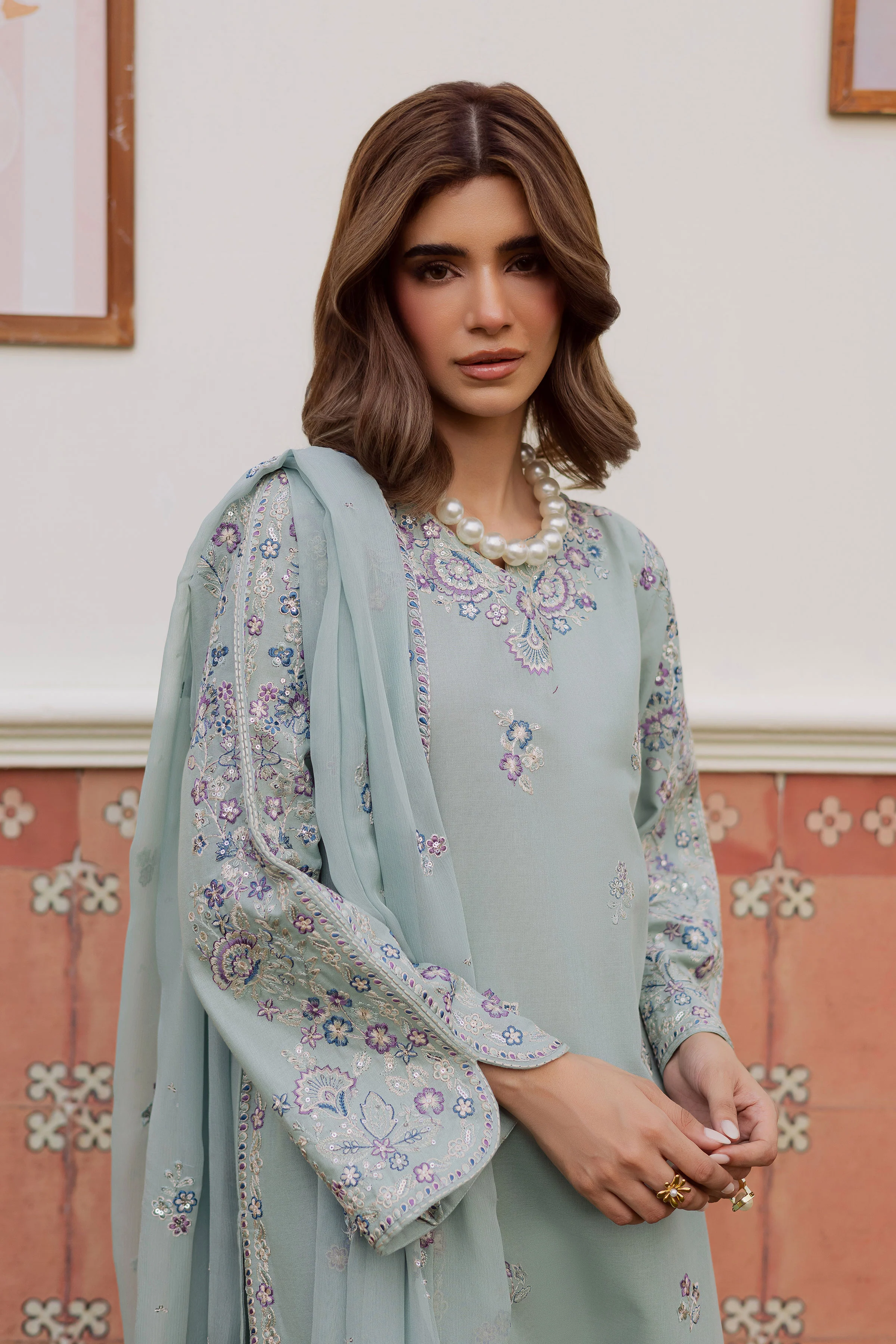 Basil 3Pc - Embroidered Khaddar Dress - Image 2