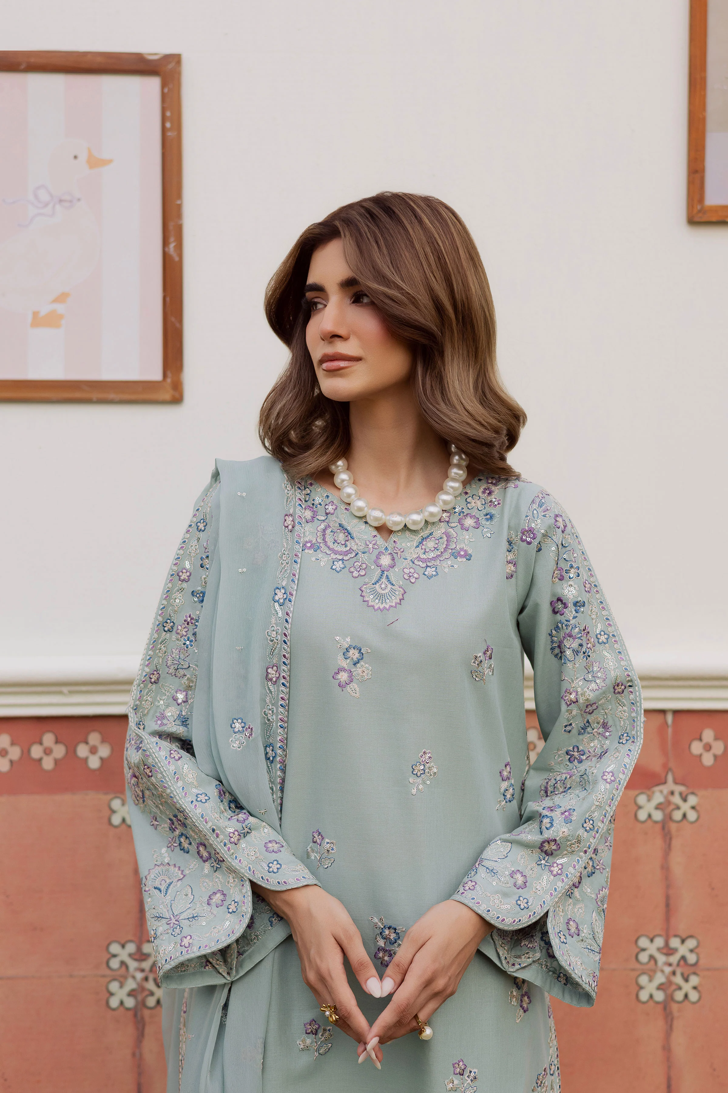 Basil 3Pc - Embroidered Khaddar Dress - Image 4
