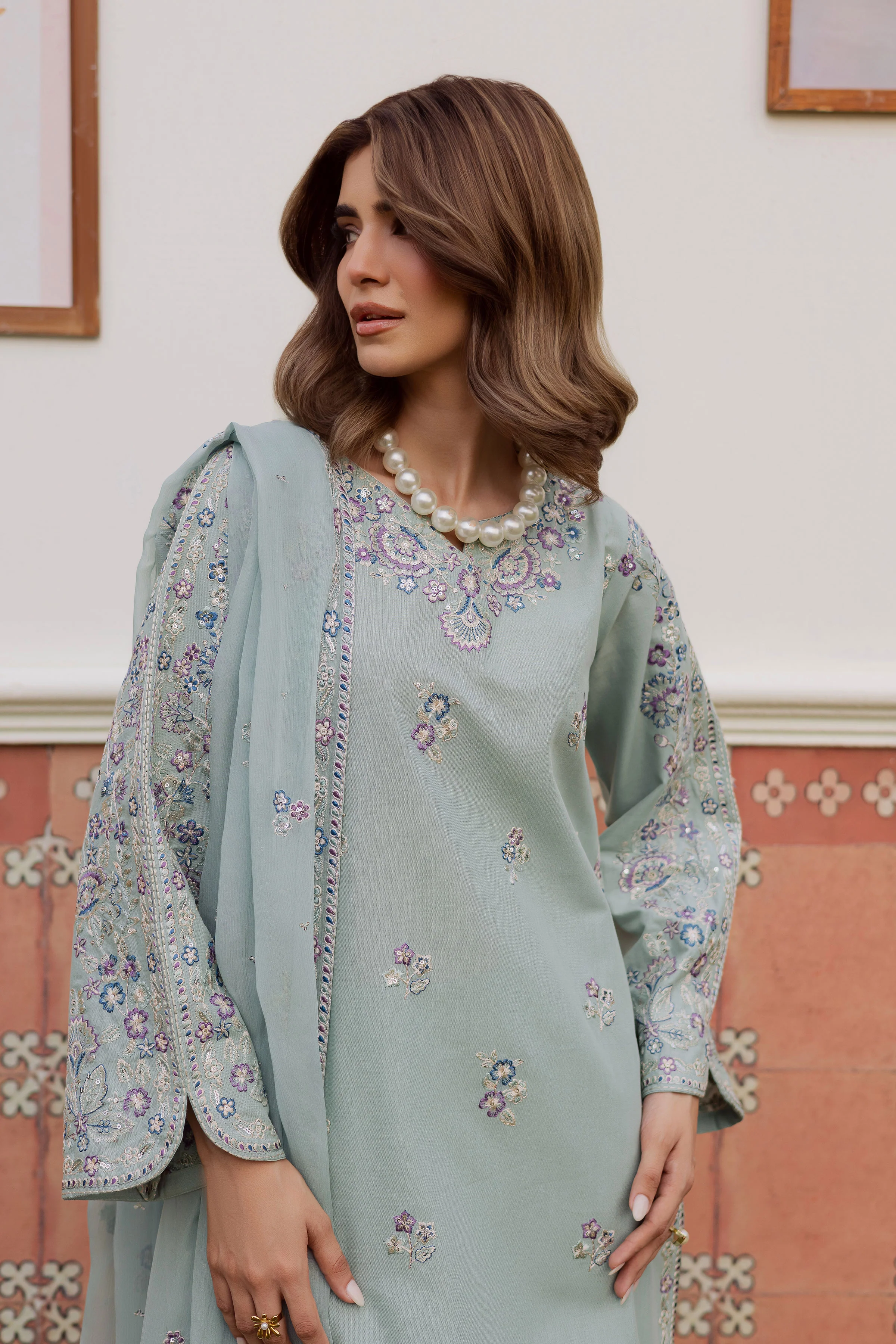 Basil 3Pc - Embroidered Khaddar Dress - Image 7