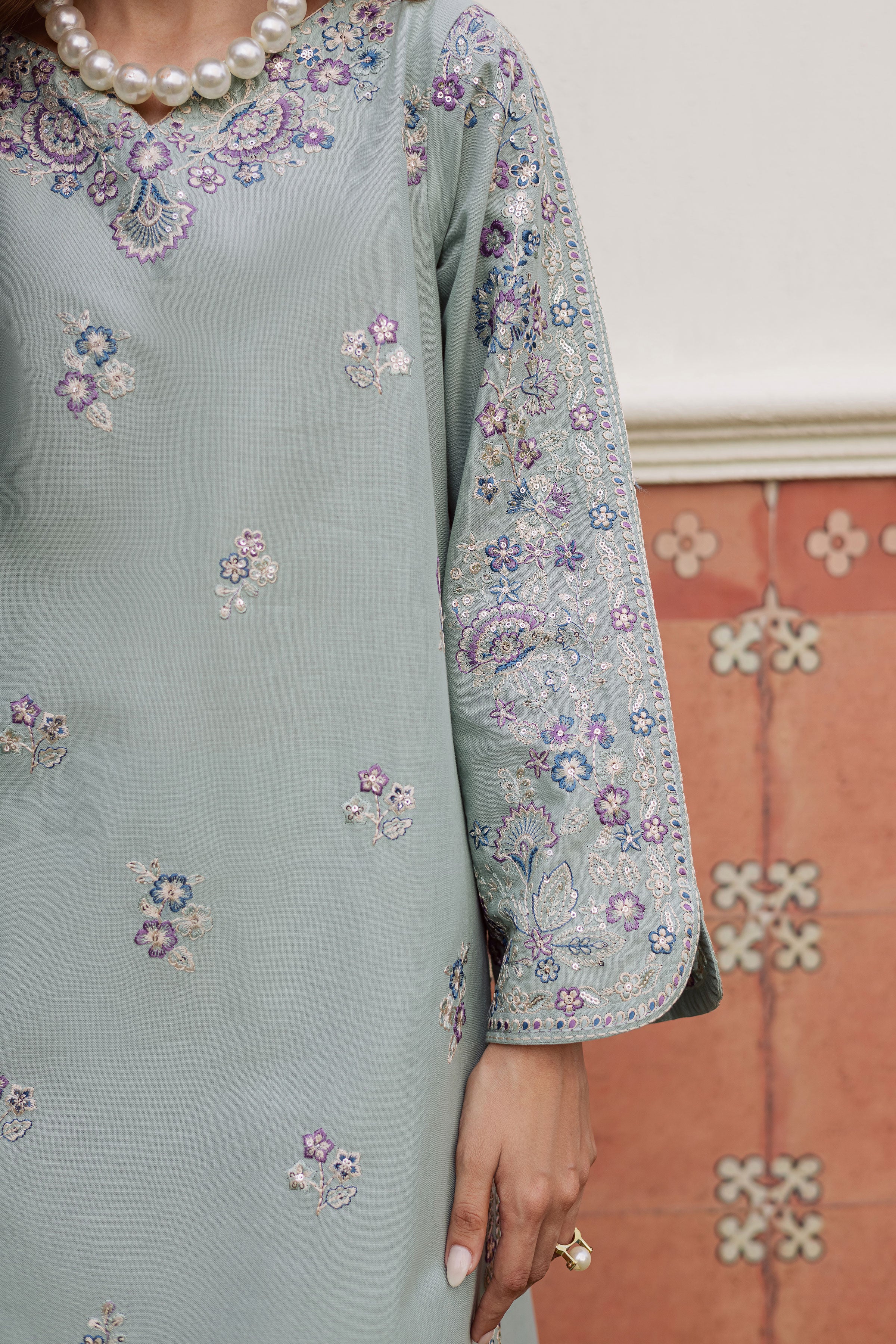 Basil 3Pc - Embroidered Khaddar Dress - Image 9