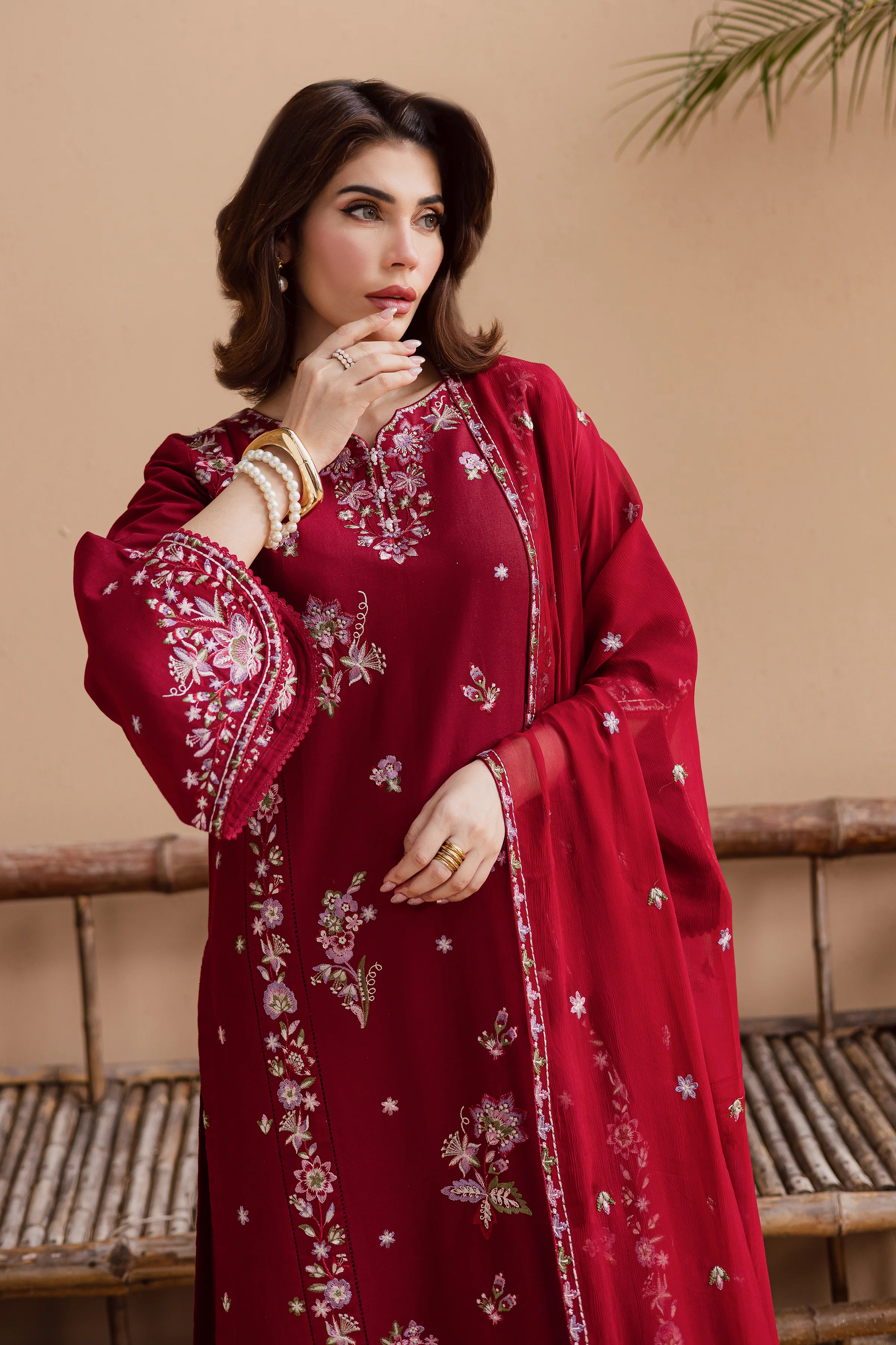 Beet Rush 3Pc - Embroidered Khaddar Dress - Image 3