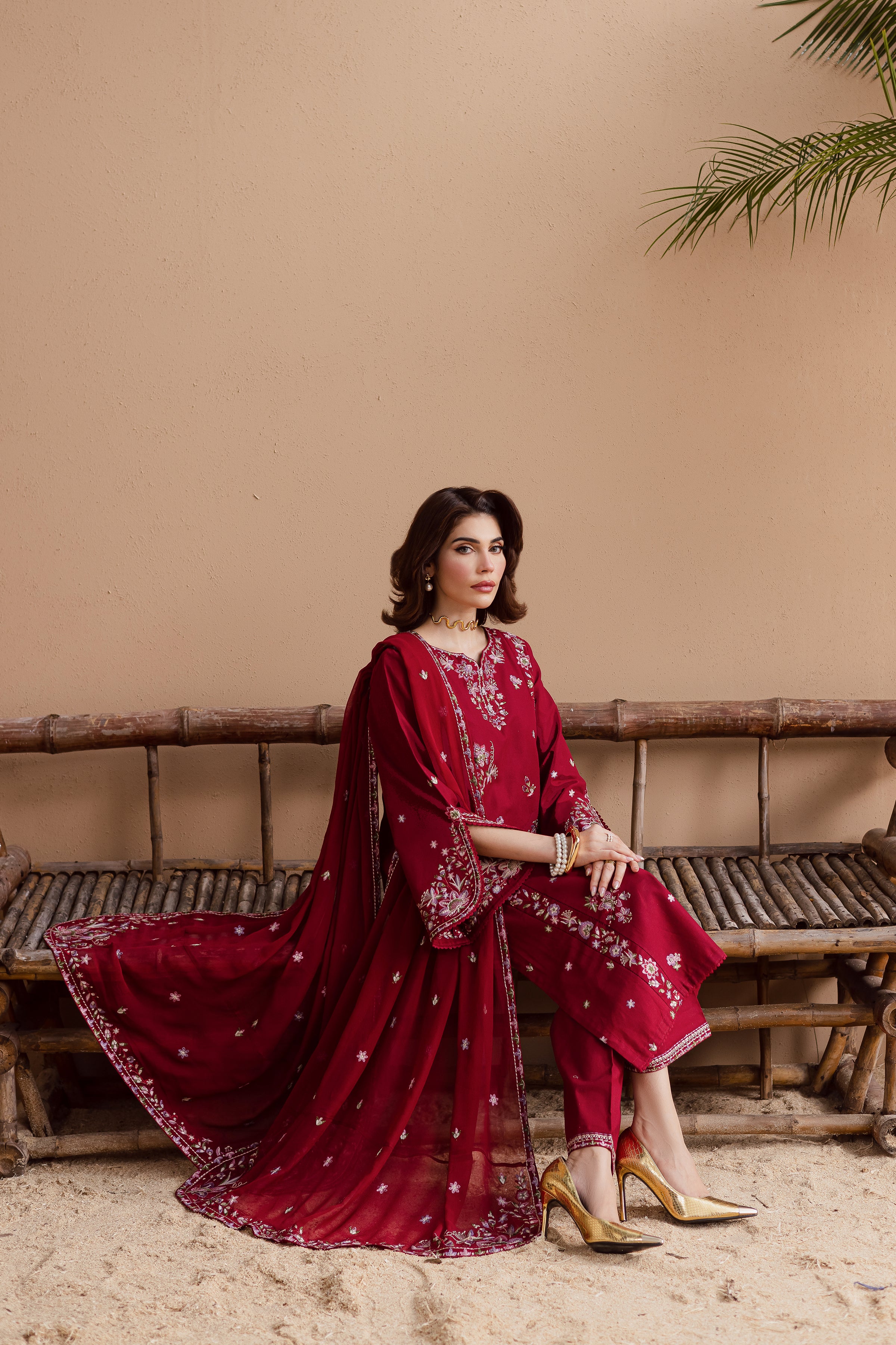 Beet Rush 3Pc - Embroidered Khaddar Dress - Image 4