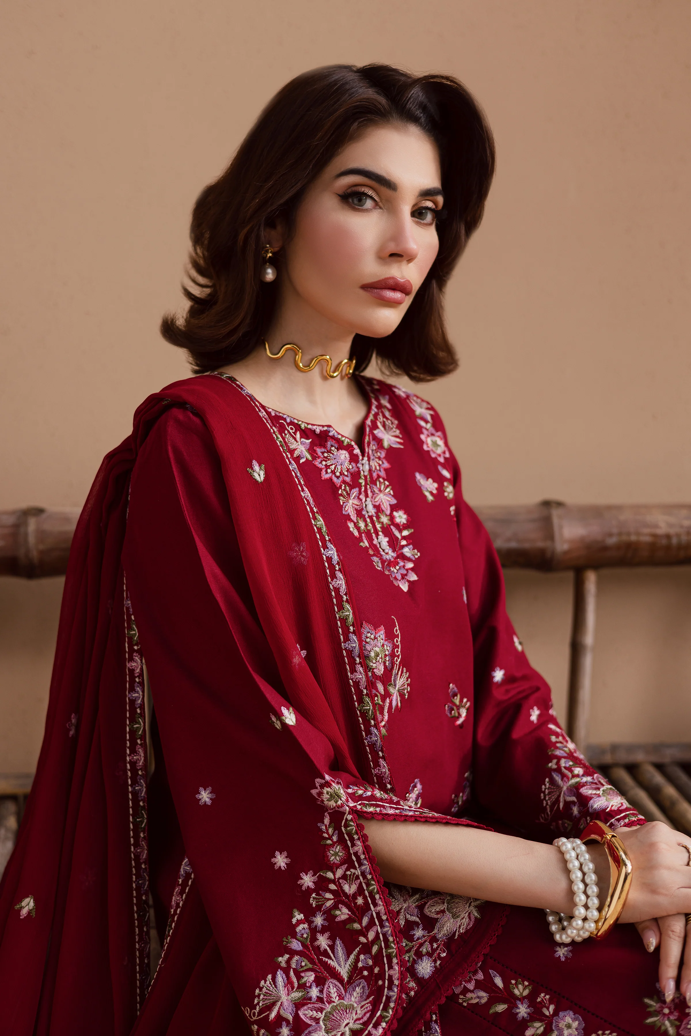 Beet Rush 3Pc - Embroidered Khaddar Dress - Image 6