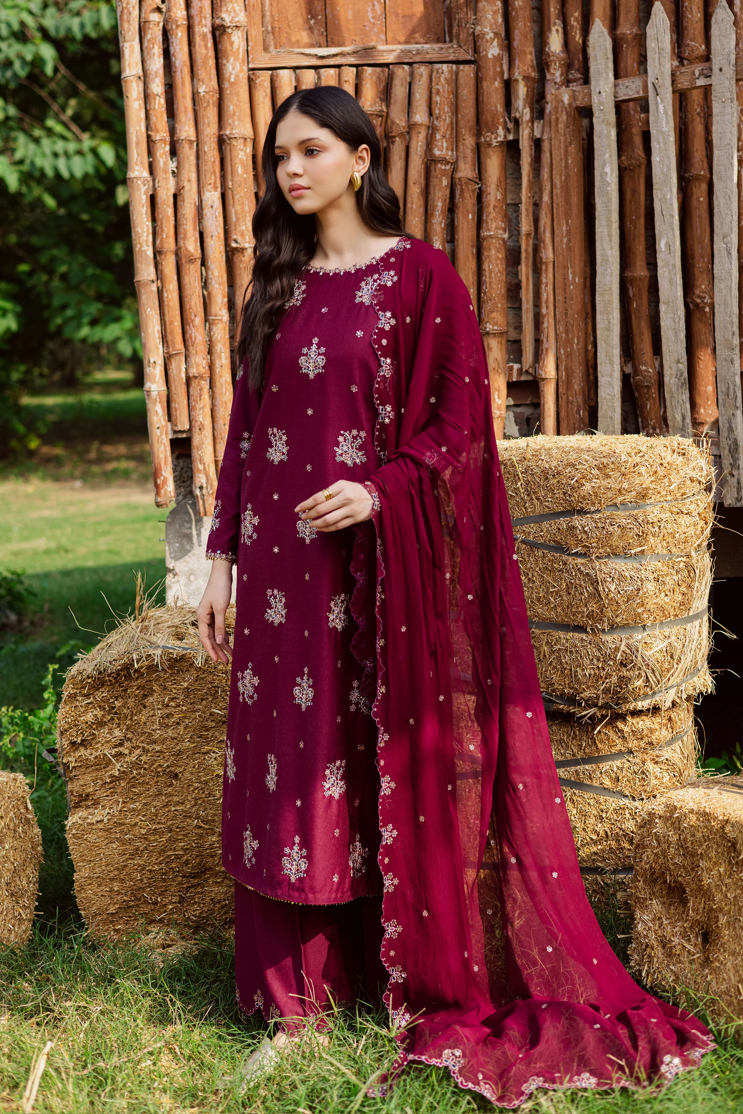 Bells 3Pc - Embroidered Karandi Dress - Image 3