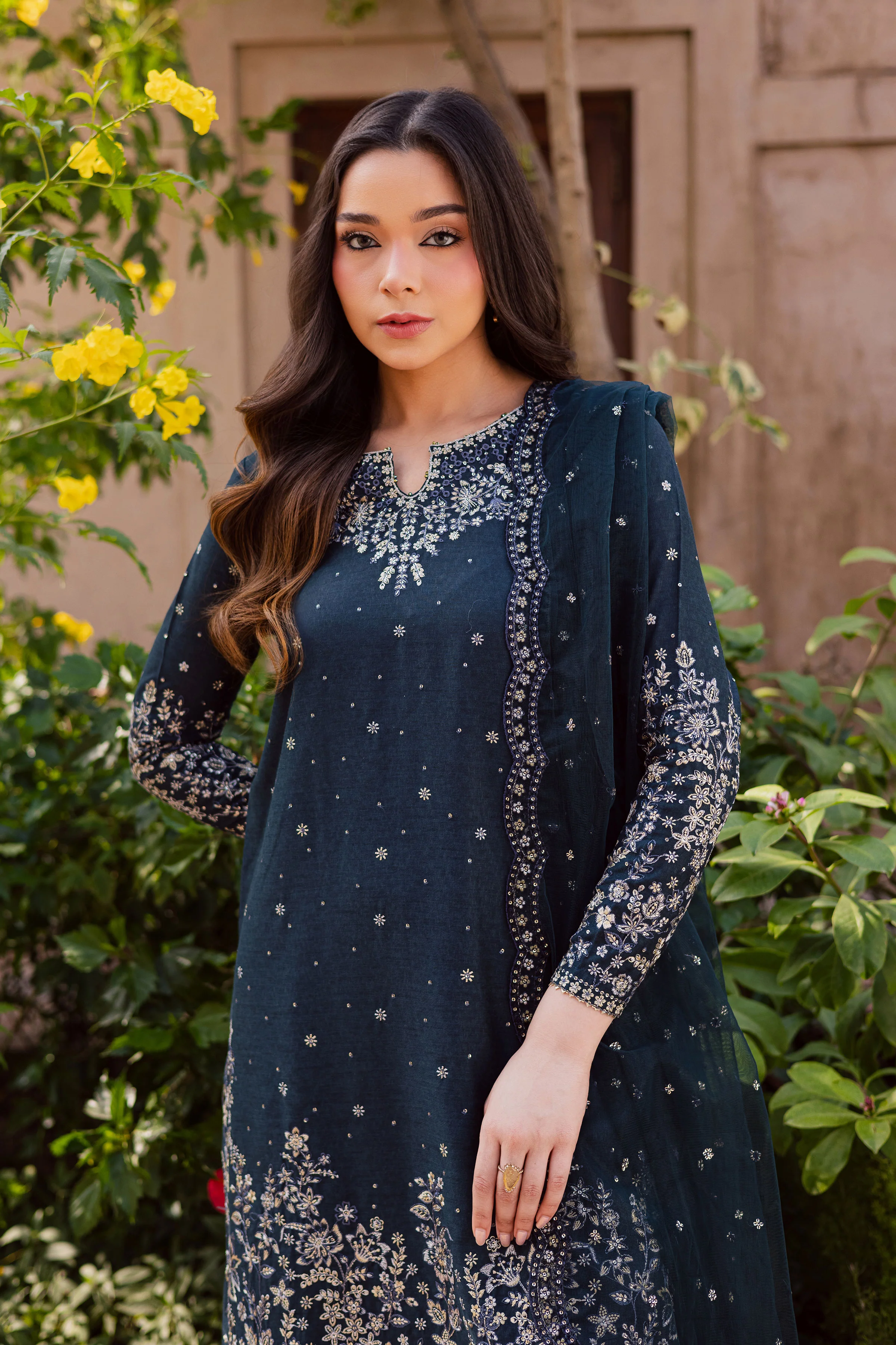 Berry Blue 3Pc - Embroidered Karandi Dress - Image 2