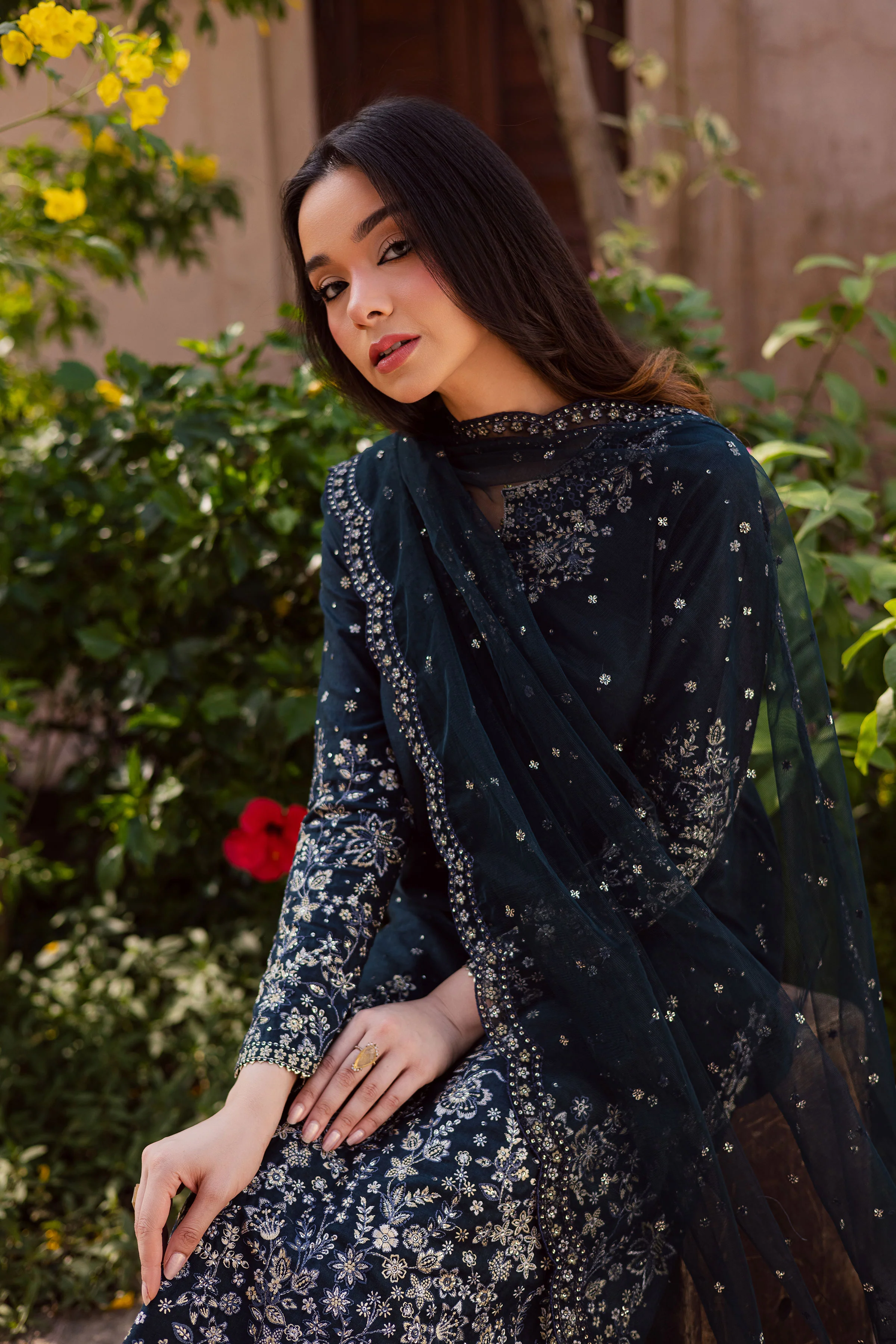 Berry Blue 3Pc - Embroidered Karandi Dress - Image 3