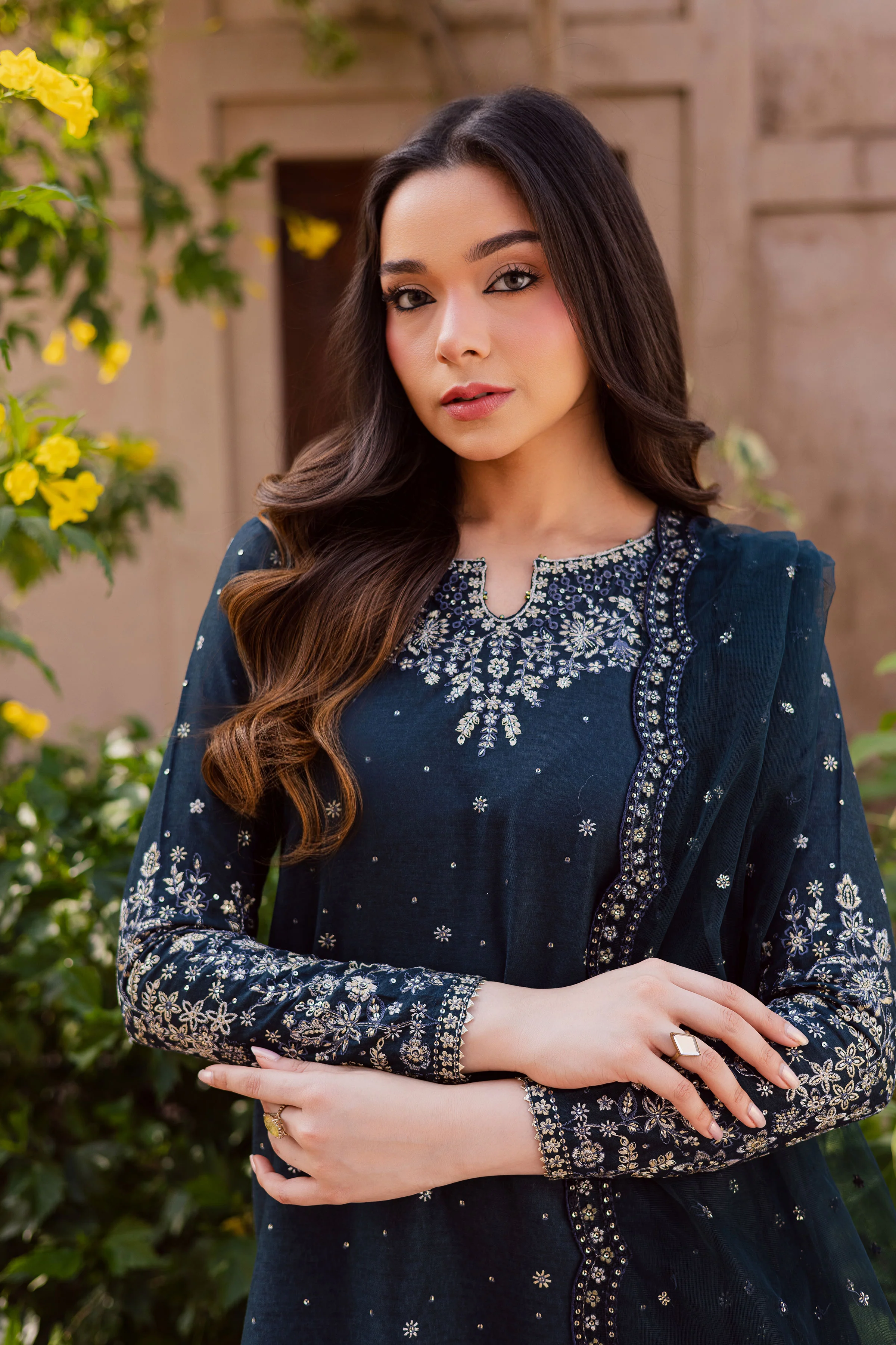 Berry Blue 3Pc - Embroidered Karandi Dress - Image 6