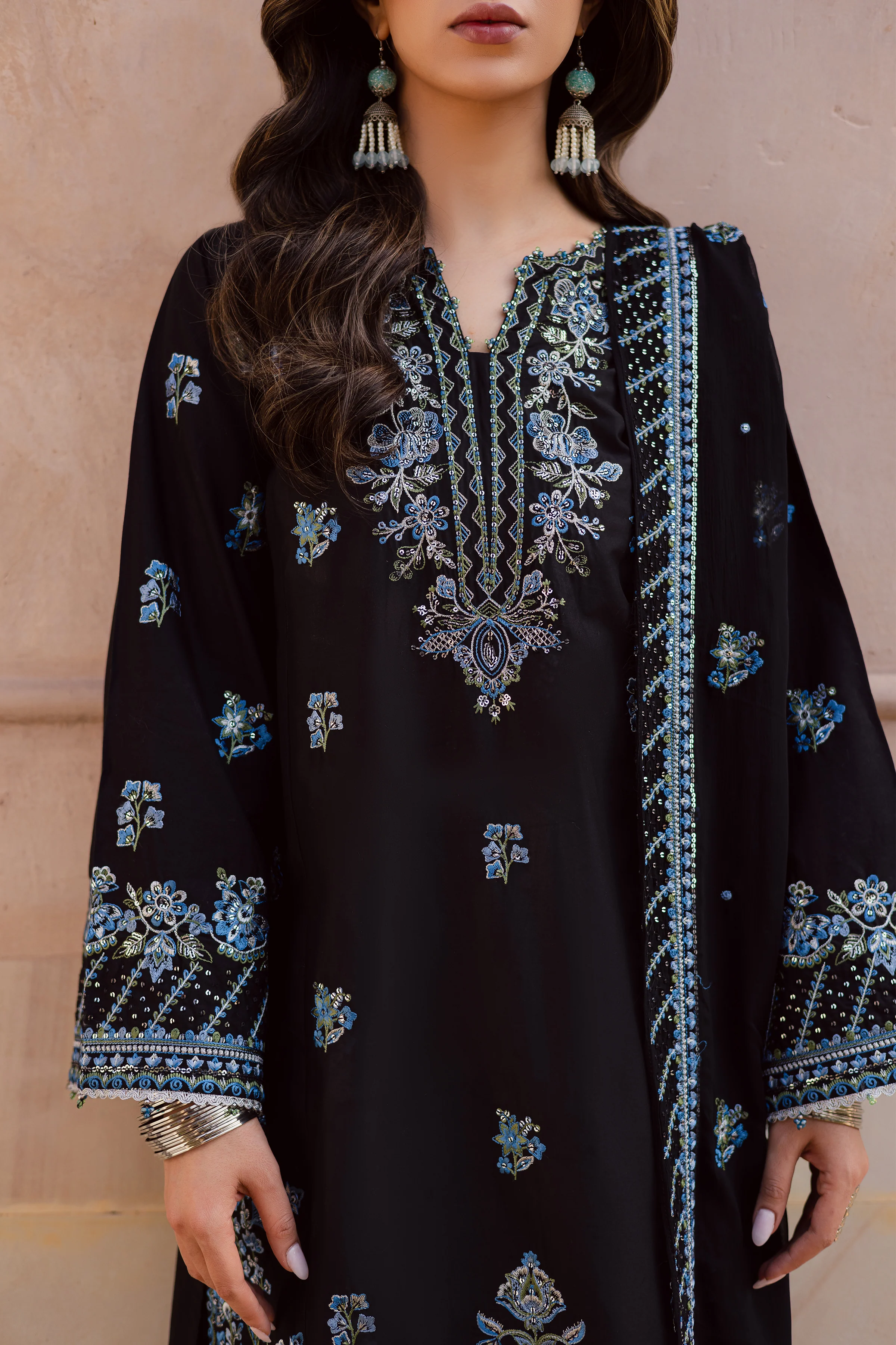 Black Iris 3Pc - Festive Embroidered Lawn - Image 10