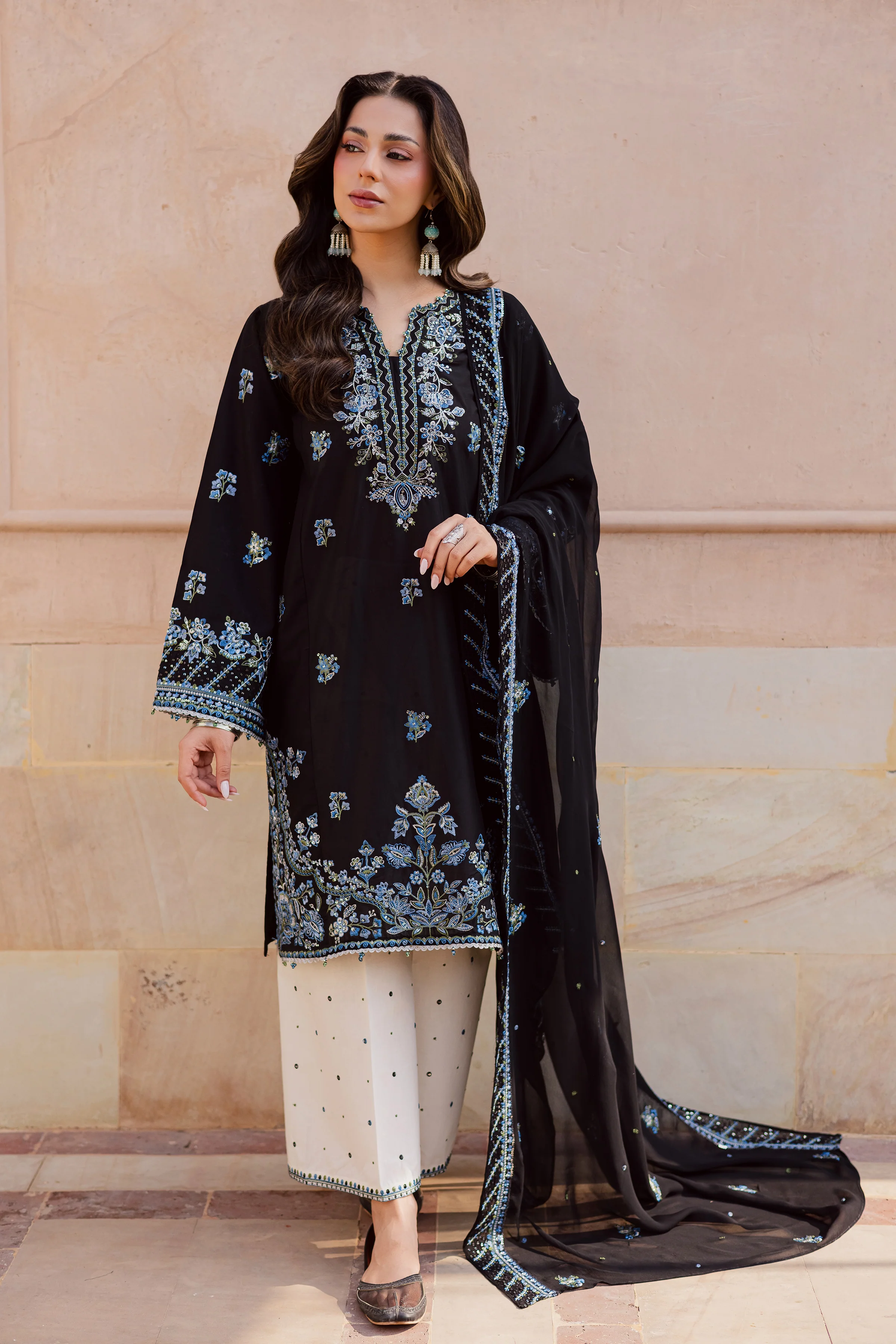 Black Iris 3Pc - Festive Embroidered Lawn - Image 3